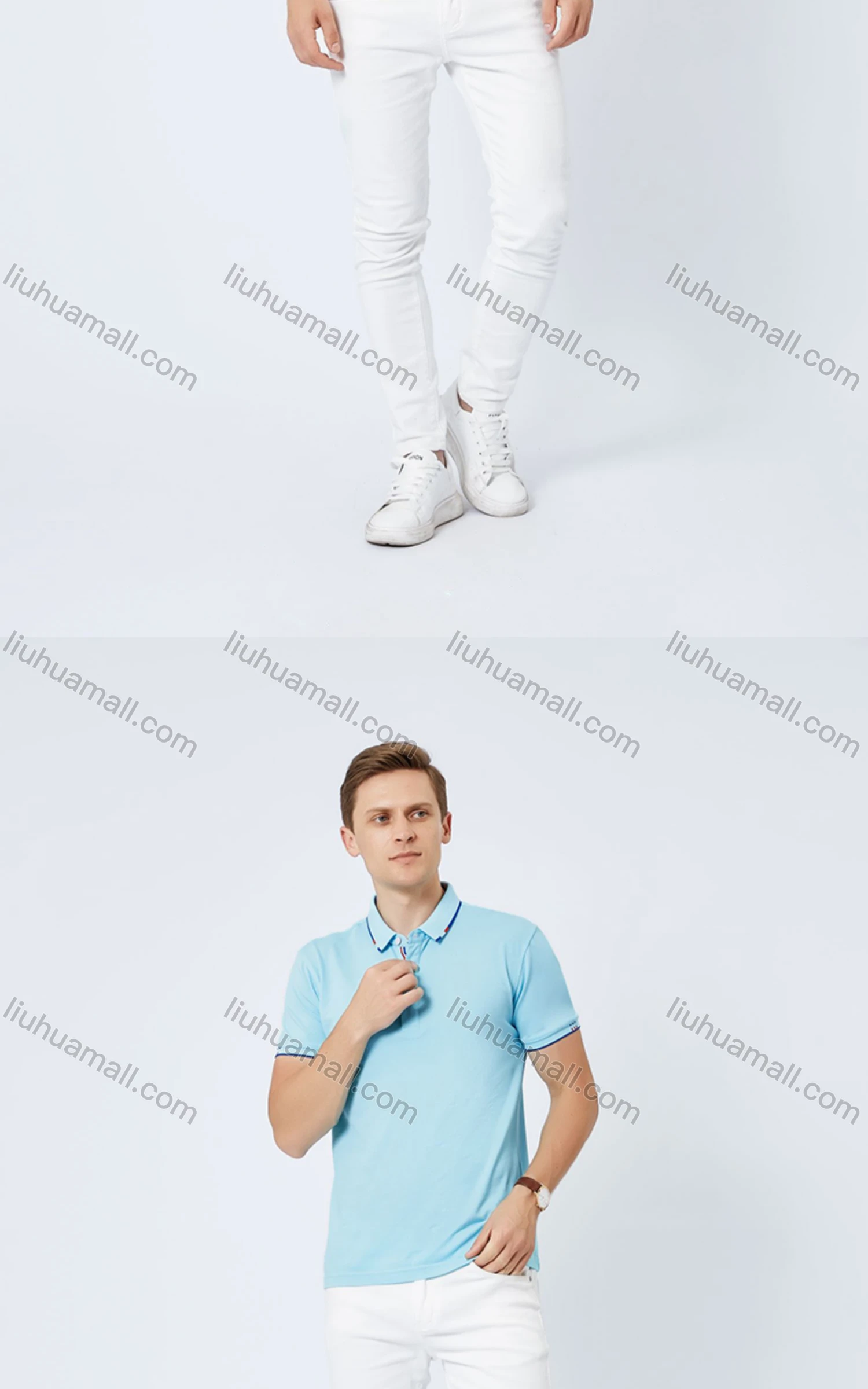 Wholesale Unisex Casual Slim Fit Short Sleeve Striped Trim Button Front Polo Shirts - Liuhuamall