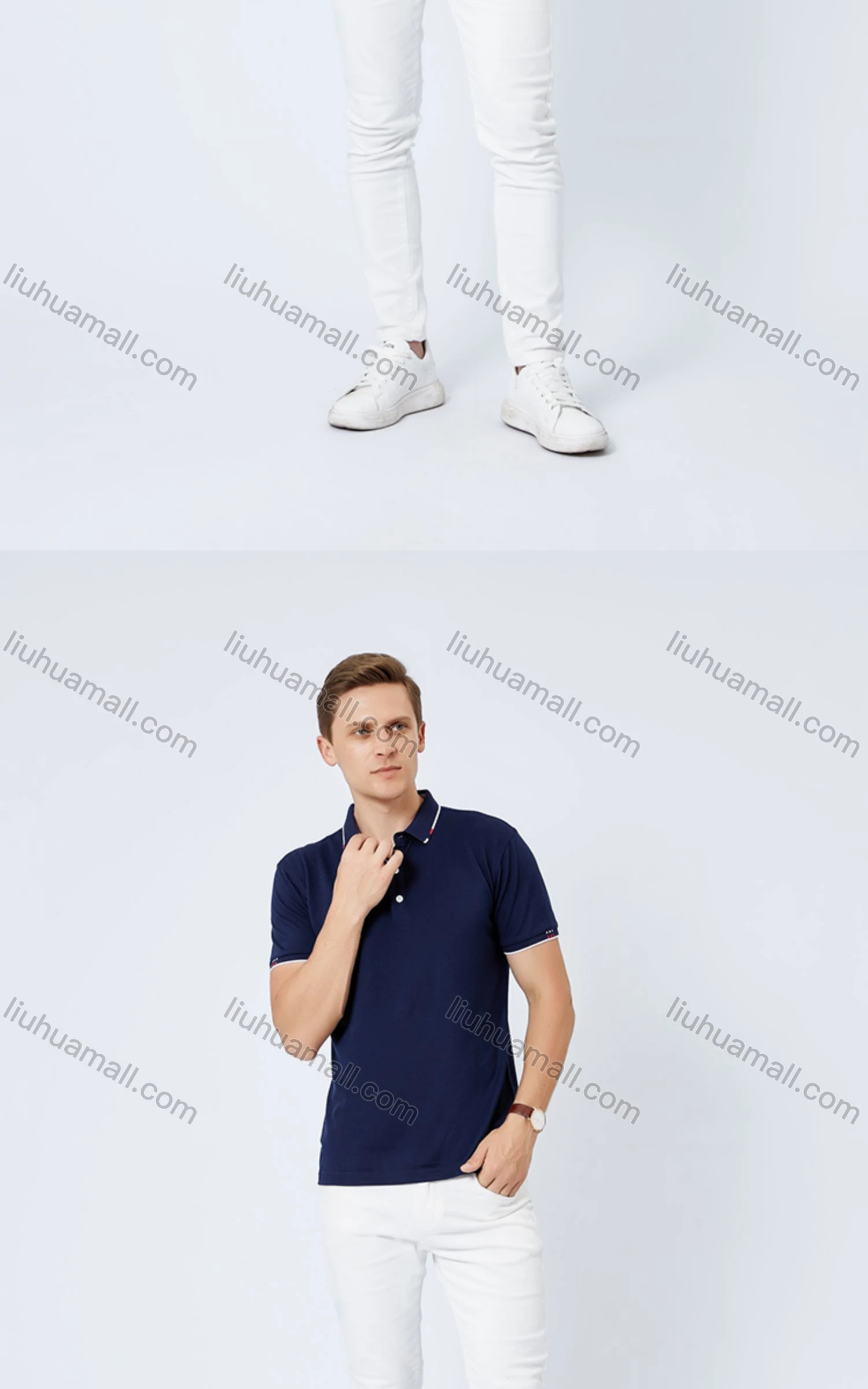 Wholesale Unisex Casual Slim Fit Short Sleeve Striped Trim Button Front Polo Shirts - Liuhuamall