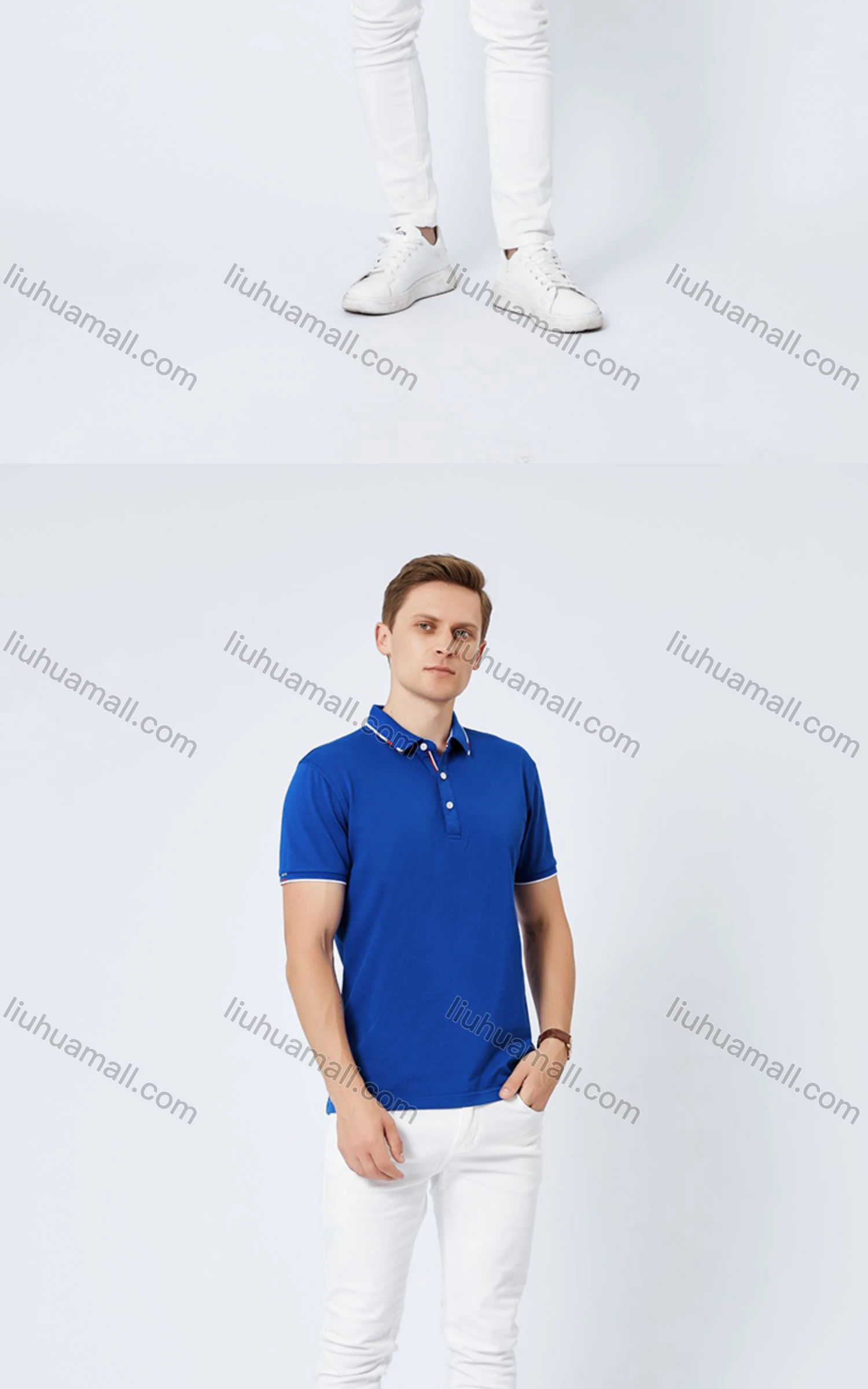 Wholesale Unisex Casual Slim Fit Short Sleeve Striped Trim Button Front Polo Shirts - Liuhuamall
