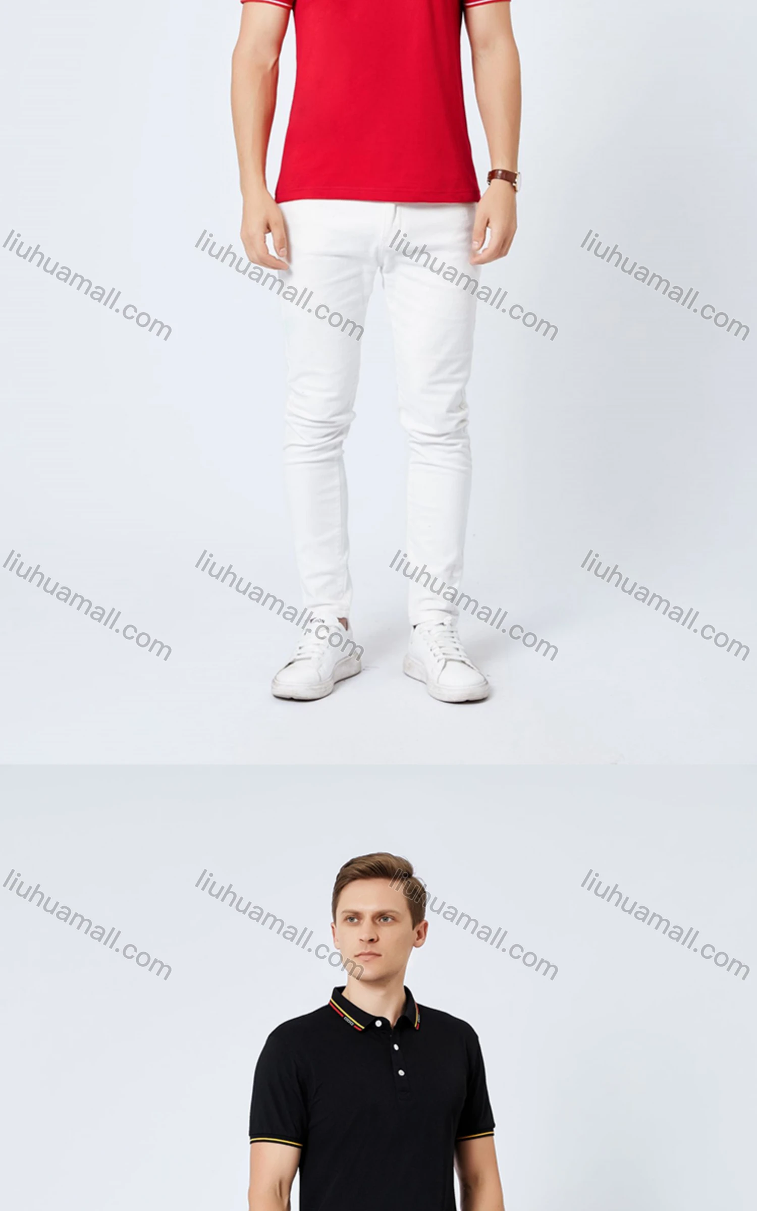 Wholesale Unisex Casual Slim Fit Short Sleeve Striped Trim Button Front Polo Shirts - Liuhuamall