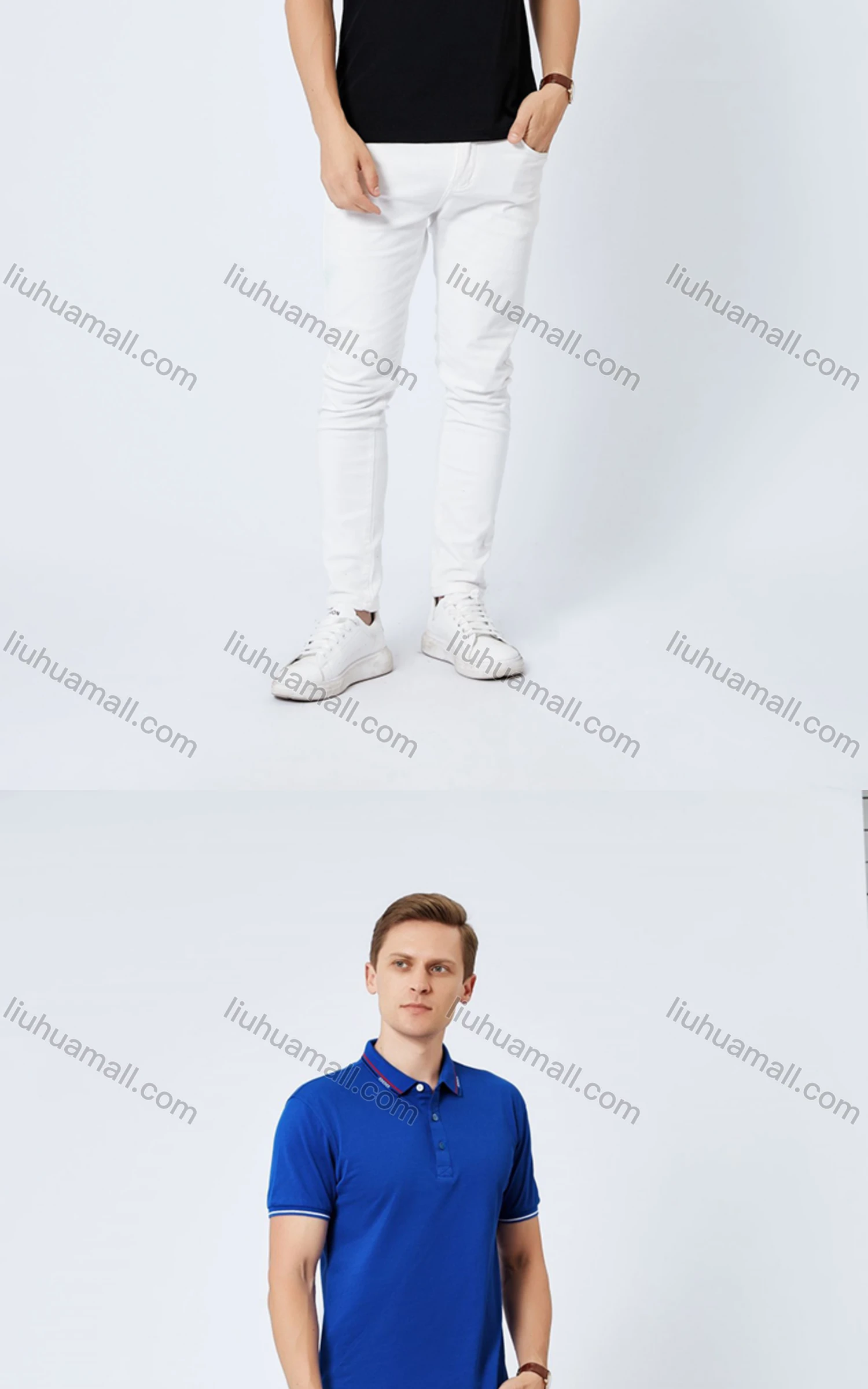 Wholesale Unisex Casual Slim Fit Short Sleeve Striped Trim Button Front Polo Shirts - Liuhuamall