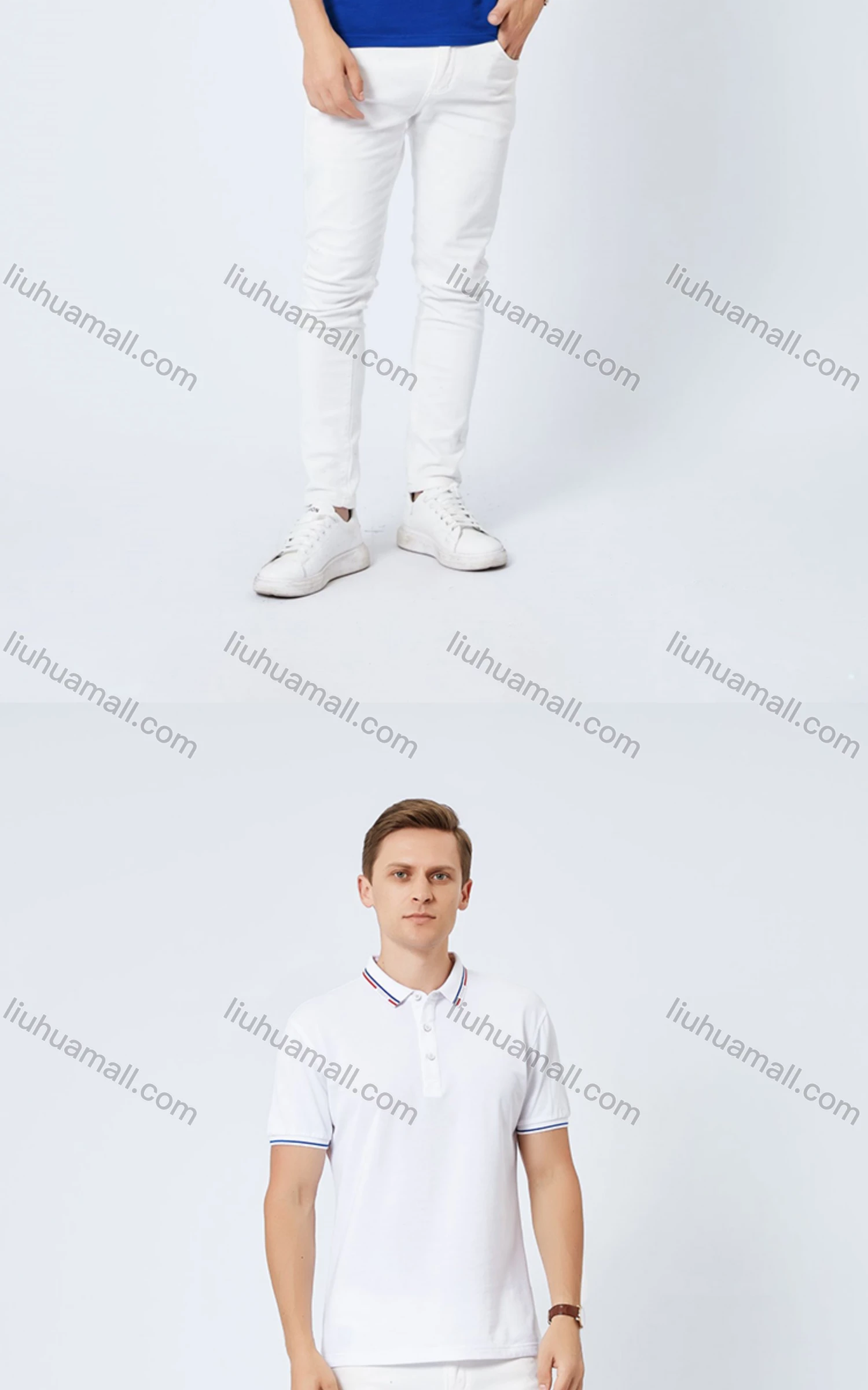 Wholesale Unisex Casual Slim Fit Short Sleeve Striped Trim Button Front Polo Shirts - Liuhuamall