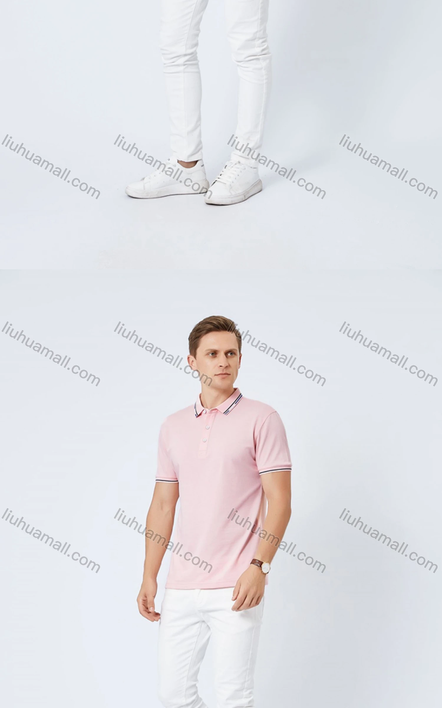 Wholesale Unisex Casual Slim Fit Short Sleeve Striped Trim Button Front Polo Shirts - Liuhuamall