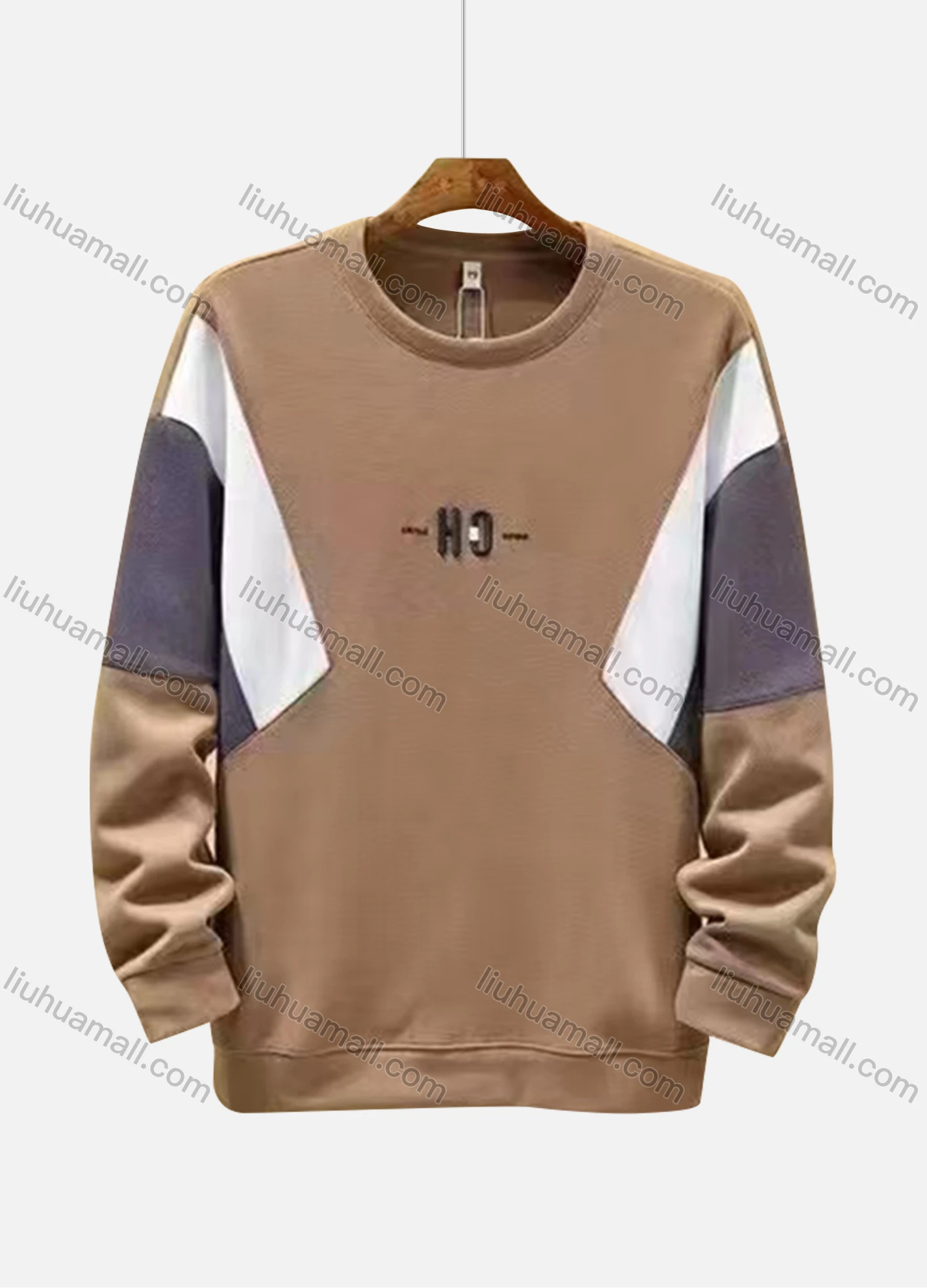 Wholesale Men's Casual Splicing Coloblock Round Neck Long Sleeve Sweatshirt - Liuhuamall