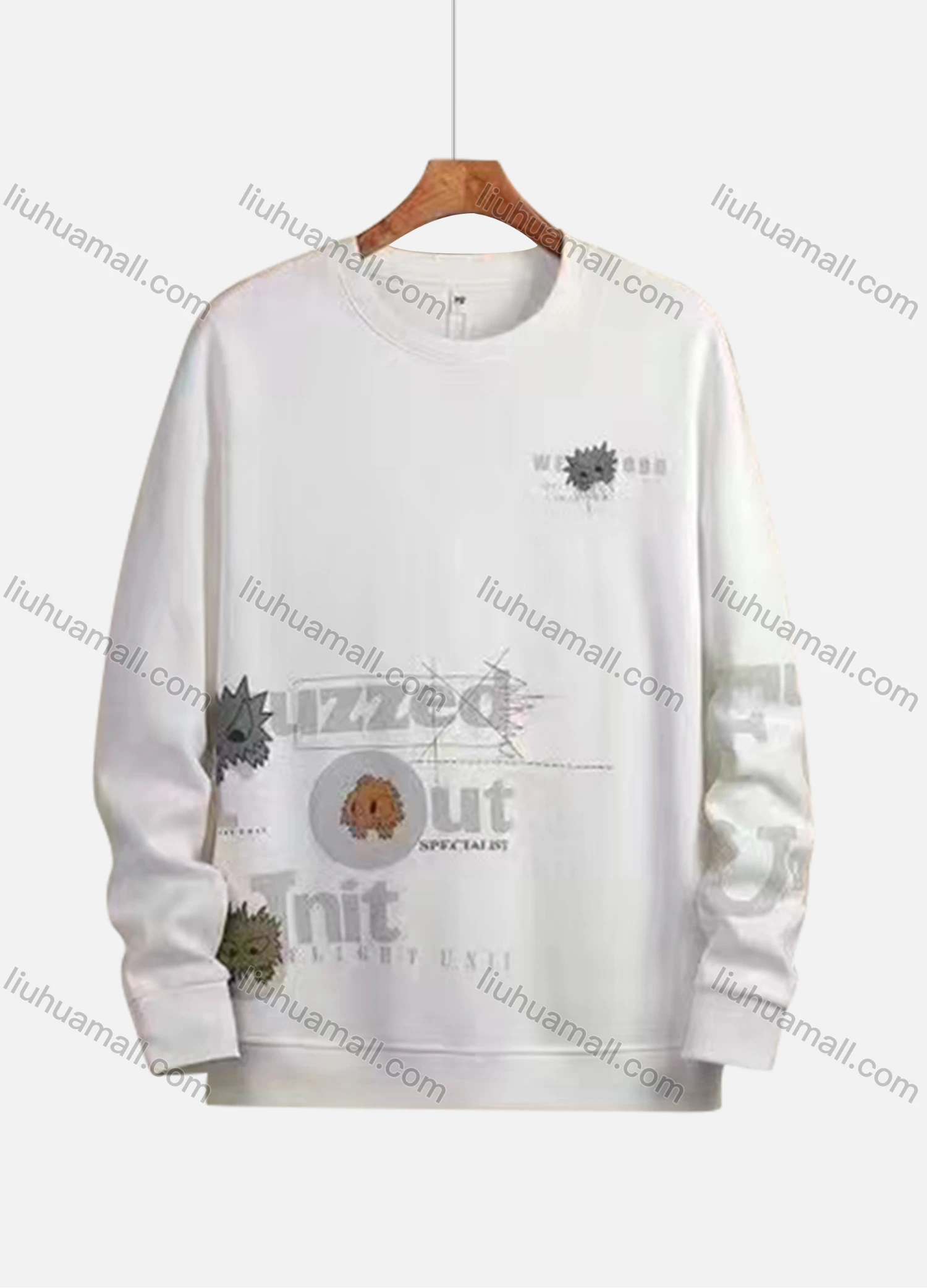 Wholesale Men's Casual Cartoon Letter Print Round Neck Long Sleeve Sweatshirt - Liuhuamall