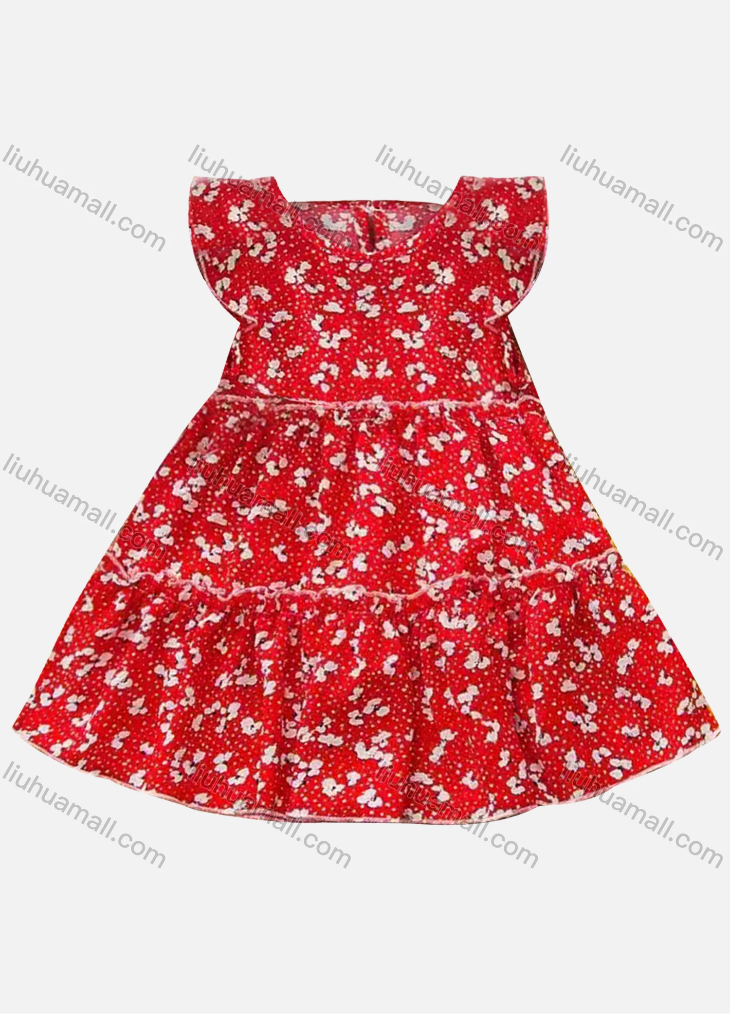Wholesale Girls Ruffle Hem Floral Print Dress - Liuhuamall
