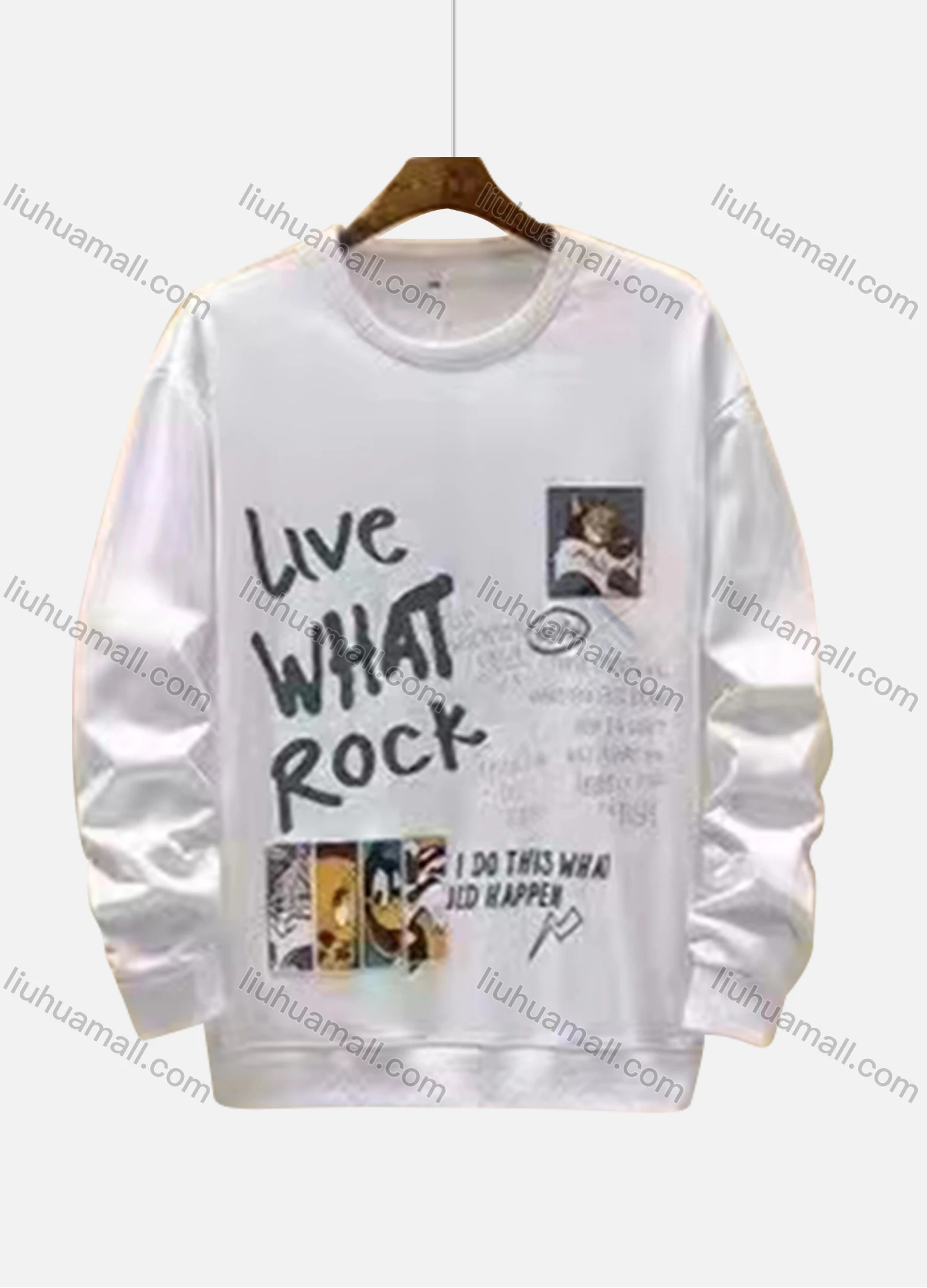 Wholesale Men's Casual Cartoon Letter Print Round Neck Long Sleeve Sweatshirt - Liuhuamall