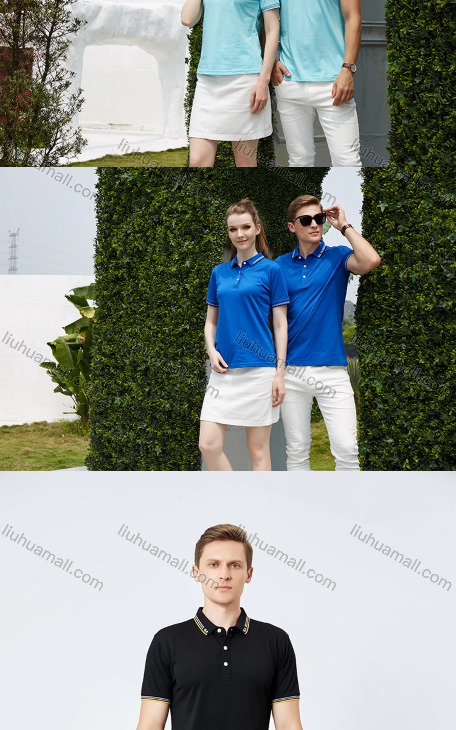 Wholesale Unisex Casual Short Sleeve Letter Striped Trim Button Front Polo Shirts - Liuhuamall