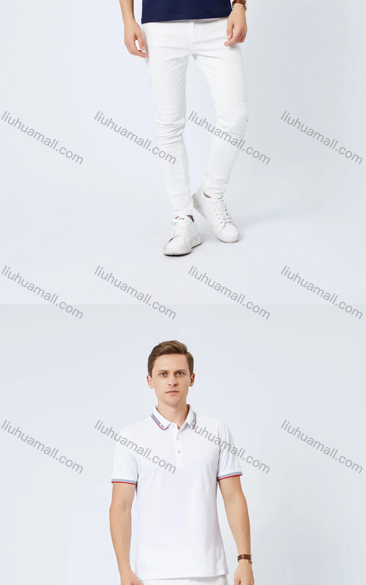 Wholesale Unisex Casual Short Sleeve Letter Striped Trim Button Front Polo Shirts - Liuhuamall