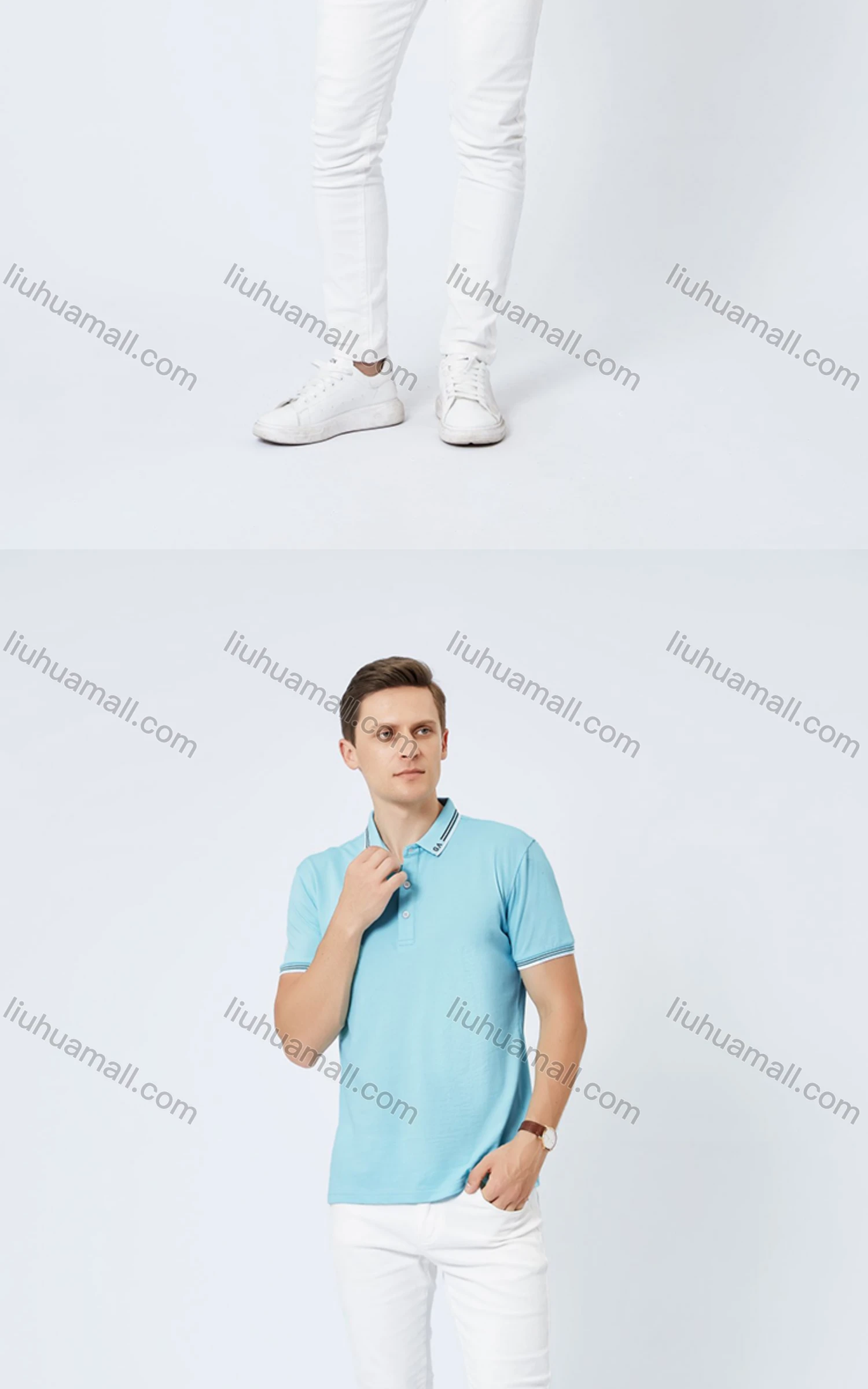 Wholesale Unisex Casual Short Sleeve Letter Striped Trim Button Front Polo Shirts - Liuhuamall