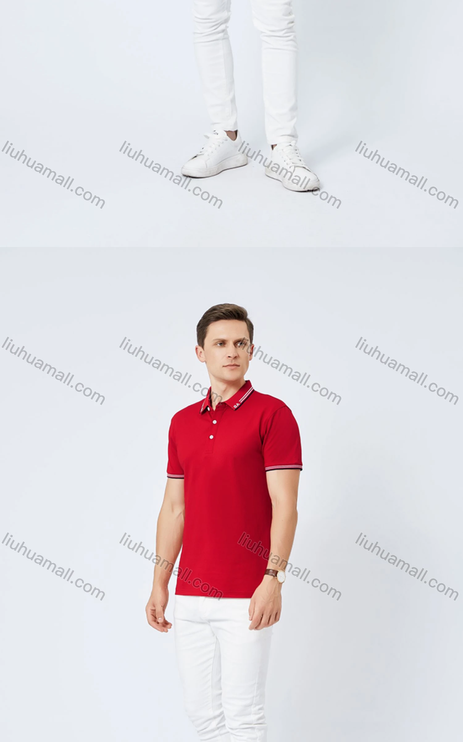 Wholesale Unisex Casual Short Sleeve Letter Striped Trim Button Front Polo Shirts - Liuhuamall