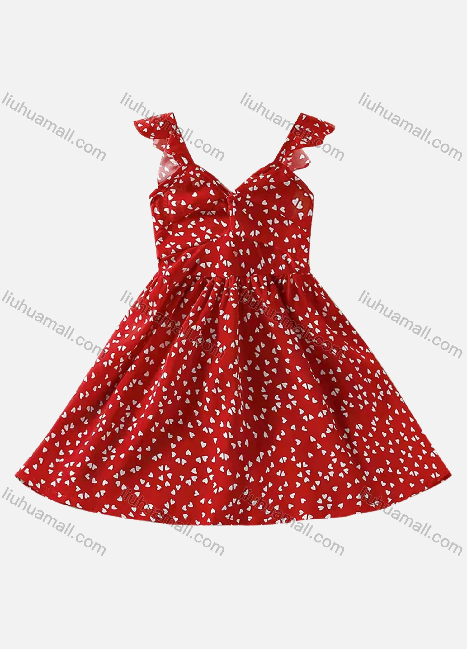 Wholesale Girls Casual V Neck Heart Print Dress - Liuhuamall