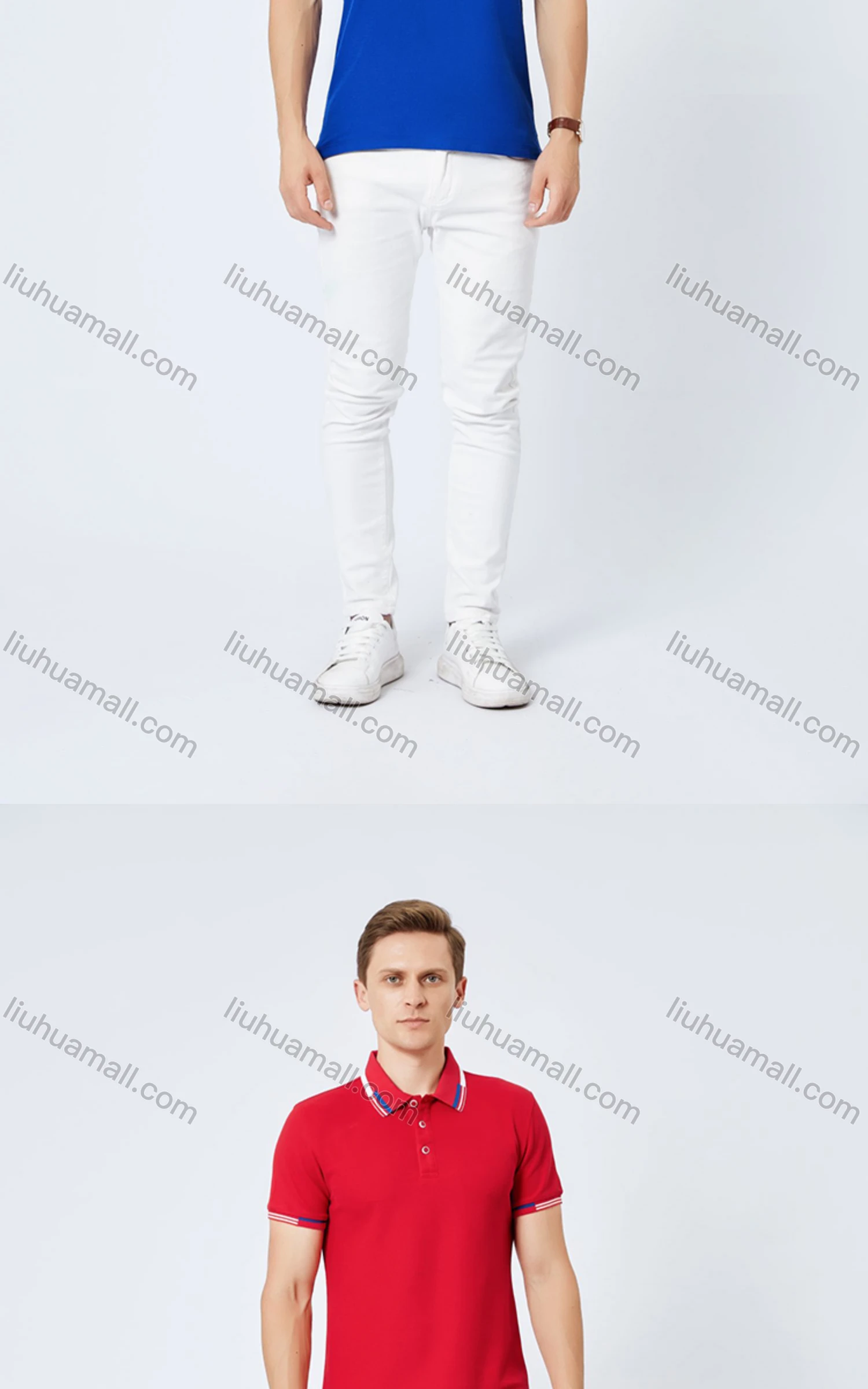 Wholesale Unisex Casual Slim Fit Short Sleeve Striped Trim Button Front Polo Shirts - Liuhuamall