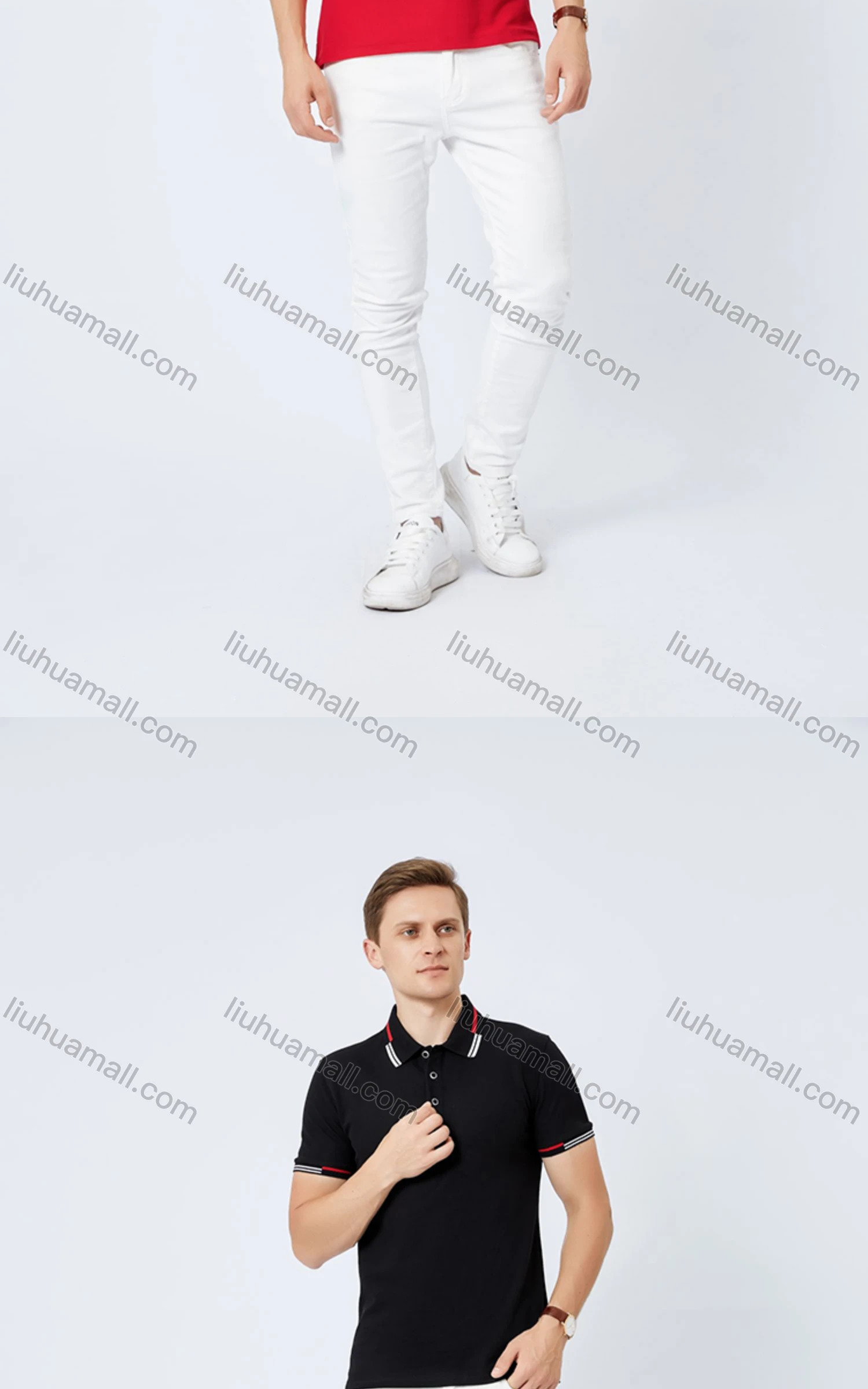 Wholesale Unisex Casual Slim Fit Short Sleeve Striped Trim Button Front Polo Shirts - Liuhuamall