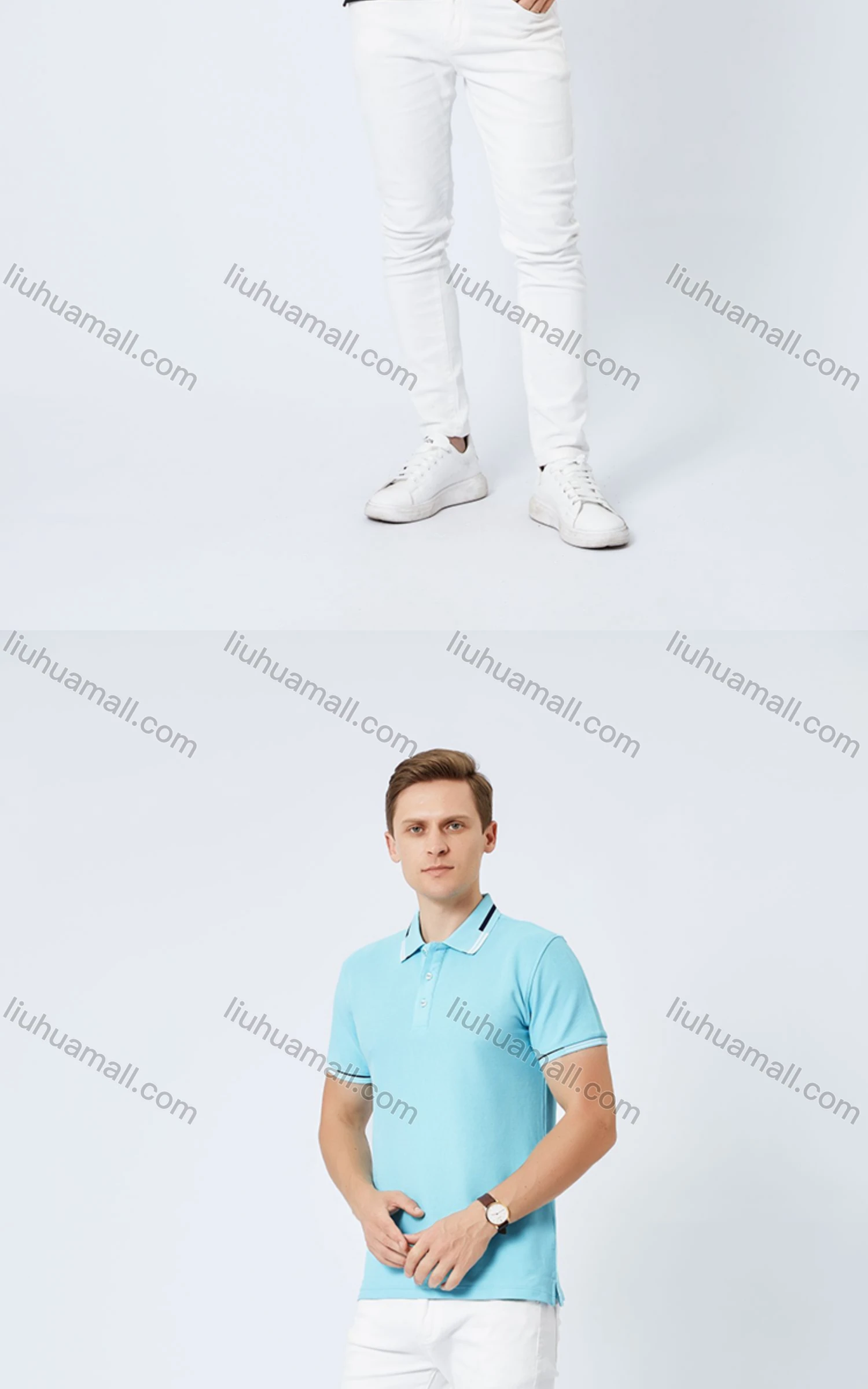 Wholesale Unisex Casual Slim Fit Short Sleeve Striped Trim Button Front Polo Shirts - Liuhuamall