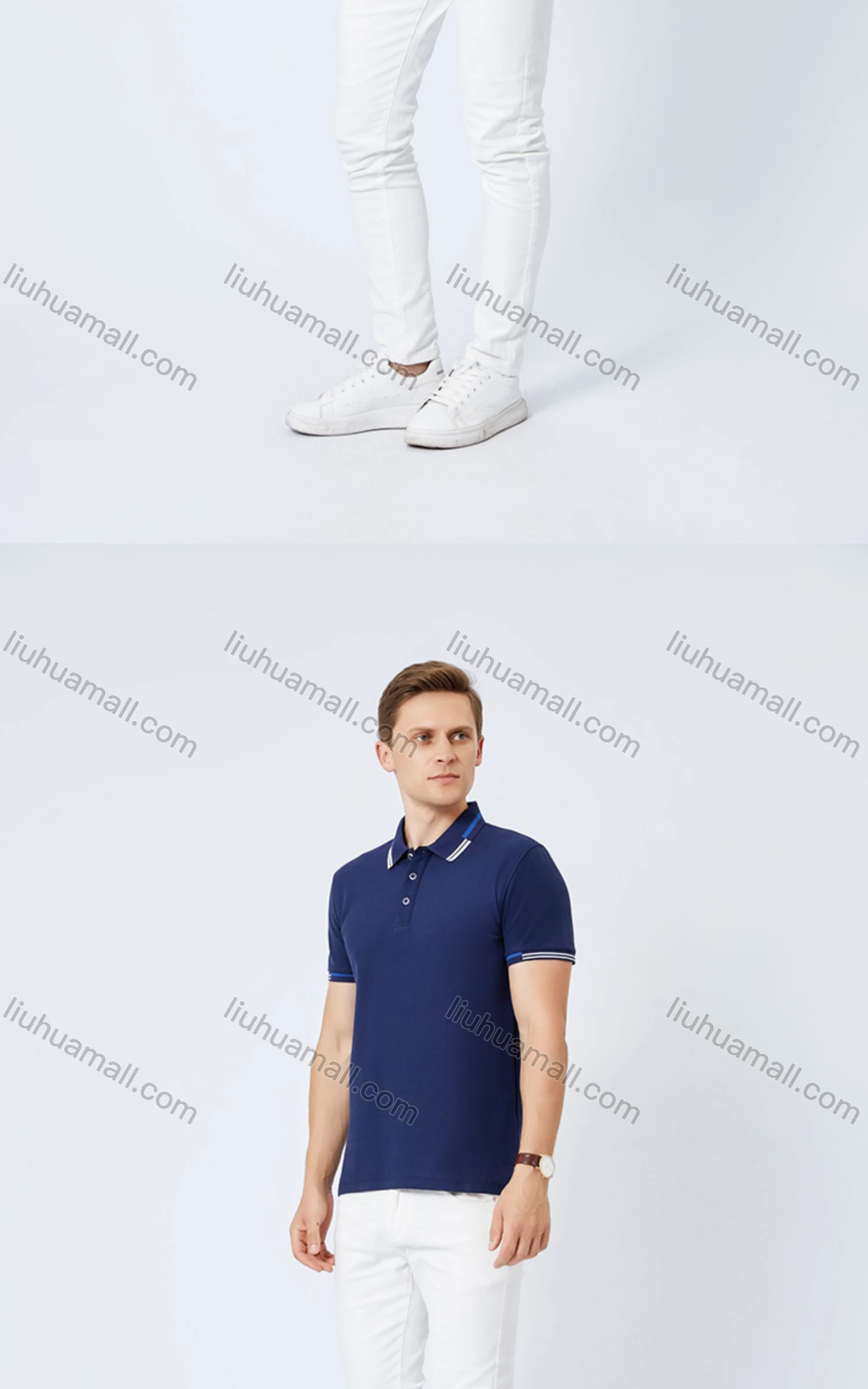 Wholesale Unisex Casual Slim Fit Short Sleeve Striped Trim Button Front Polo Shirts - Liuhuamall
