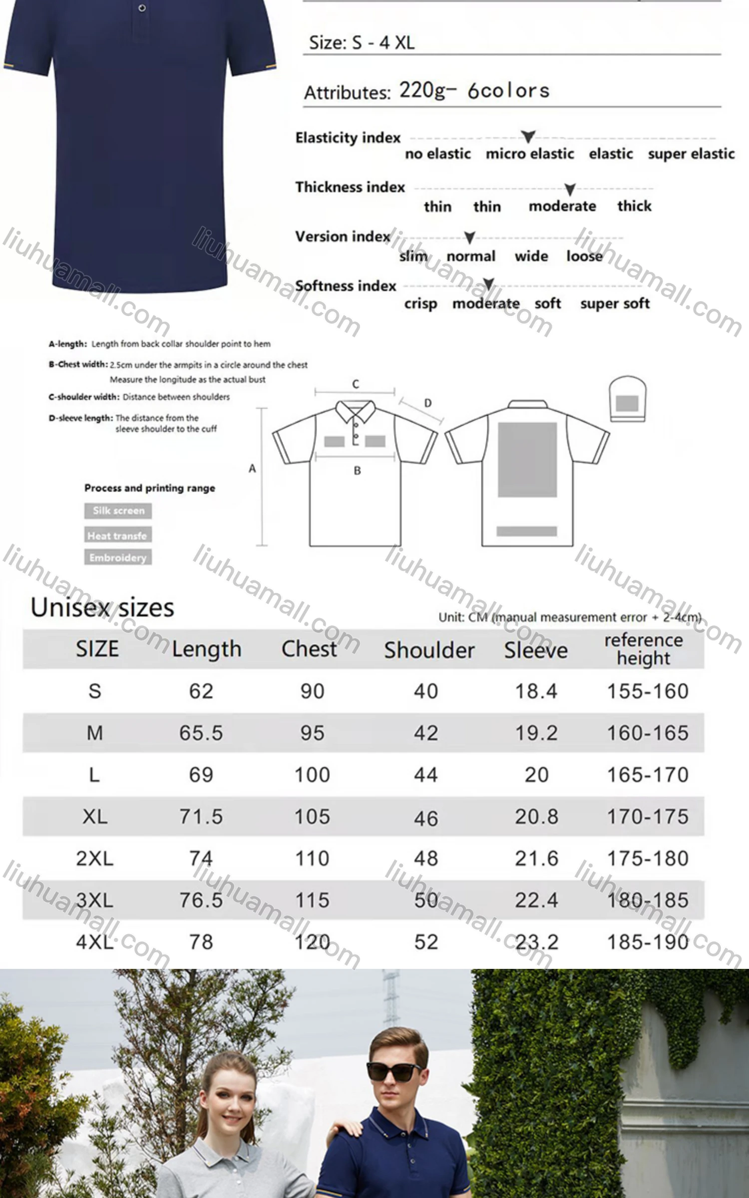 Wholesale Unisex Casual Short Sleeve Striped Trim Button Front Polo Shirts - Liuhuamall