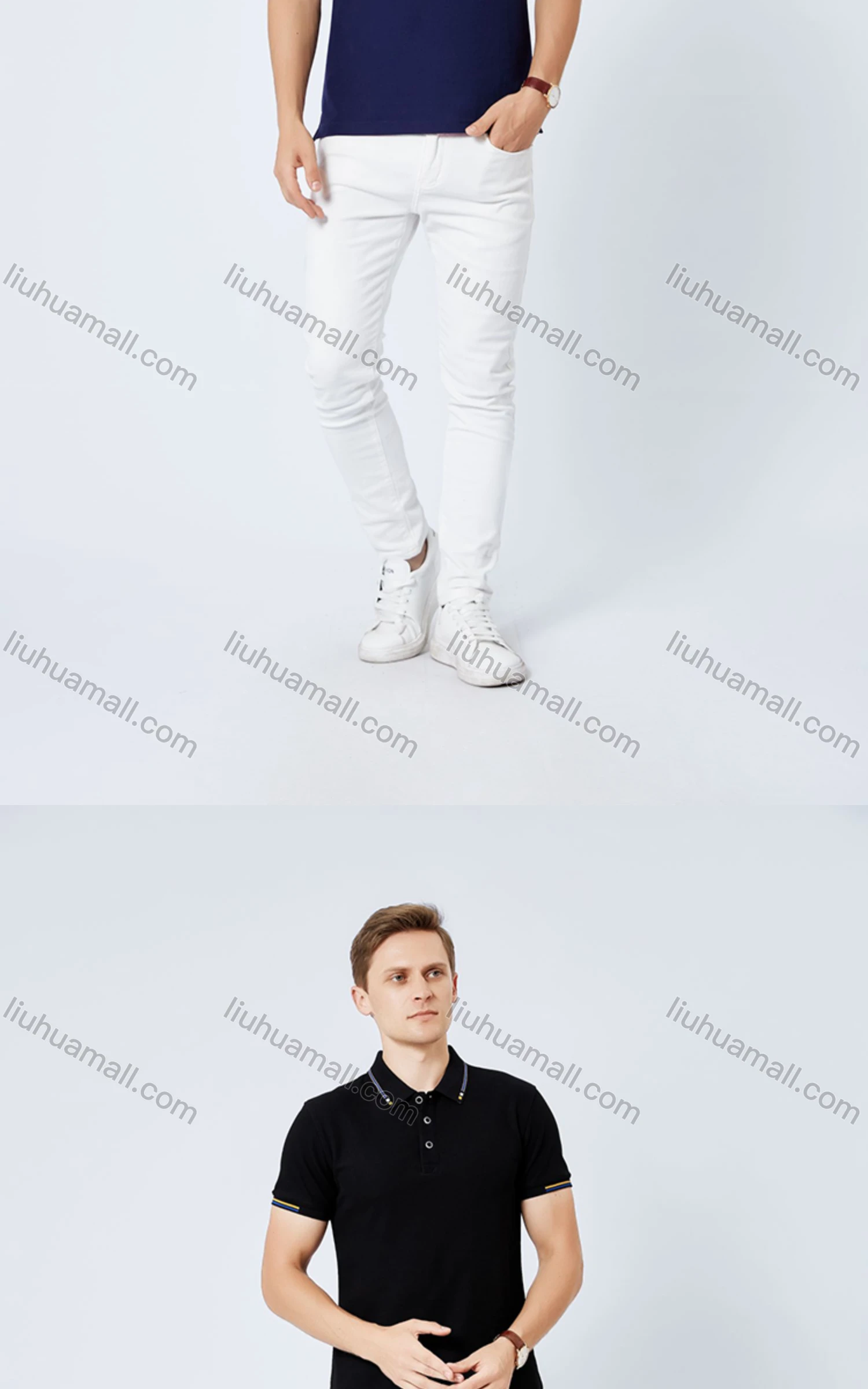 Wholesale Unisex Casual Short Sleeve Striped Trim Button Front Polo Shirts - Liuhuamall