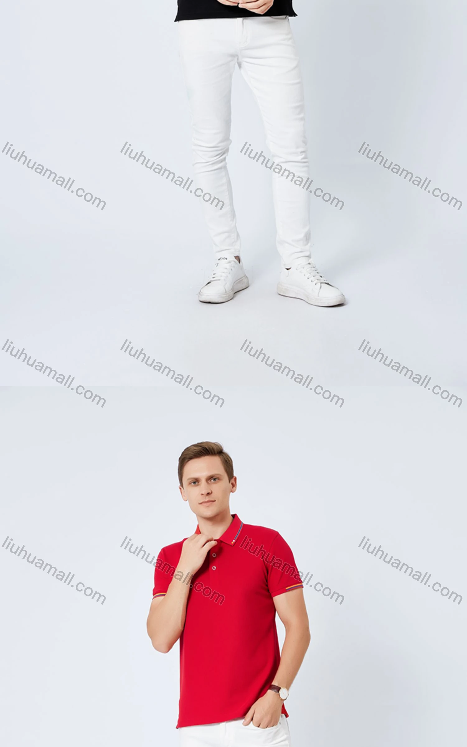 Wholesale Unisex Casual Short Sleeve Striped Trim Button Front Polo Shirts - Liuhuamall