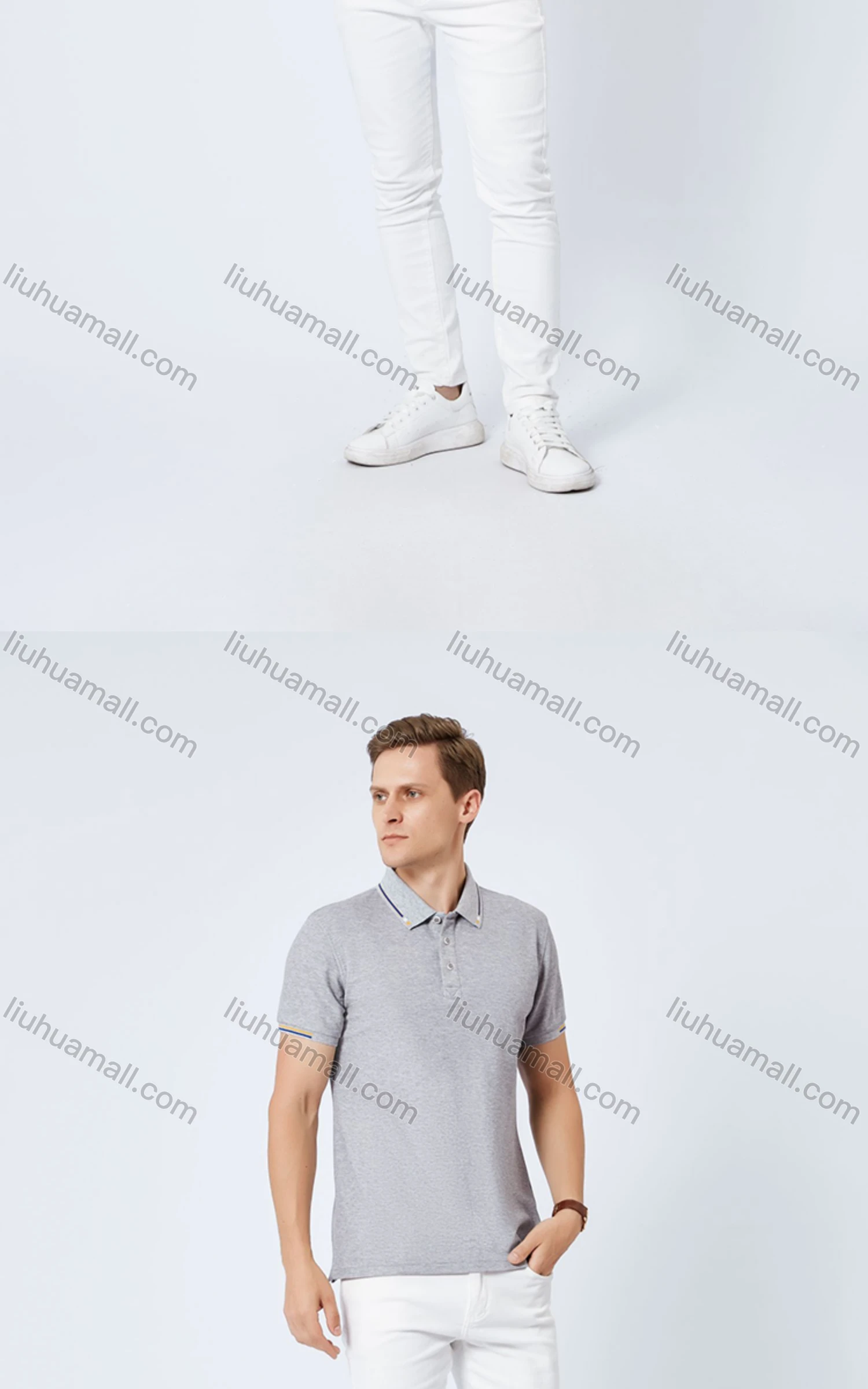 Wholesale Unisex Casual Short Sleeve Striped Trim Button Front Polo Shirts - Liuhuamall