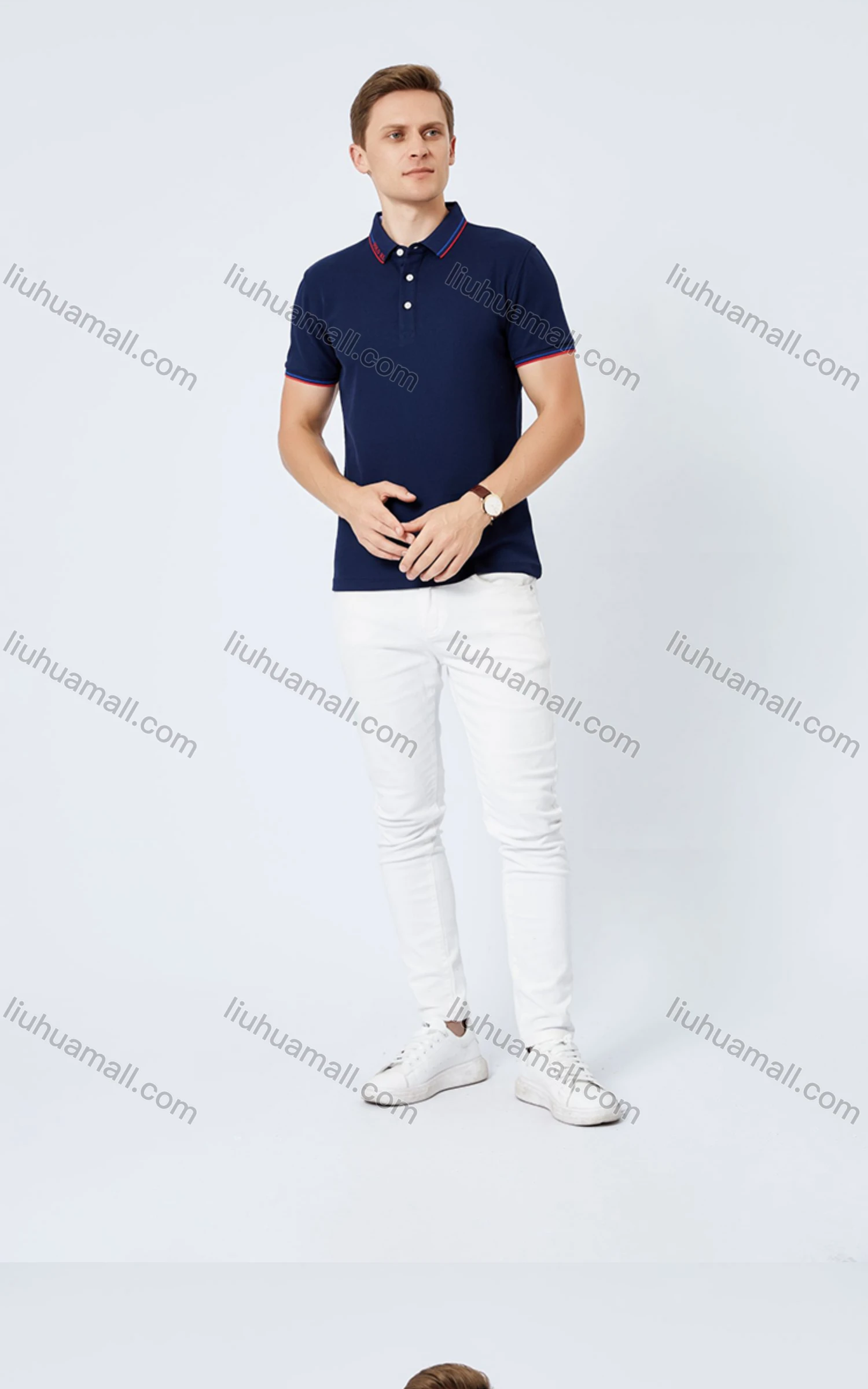Wholesale Unisex Casual Short Sleeve Letter Striped Trim Button Front Polo Shirts - Liuhuamall