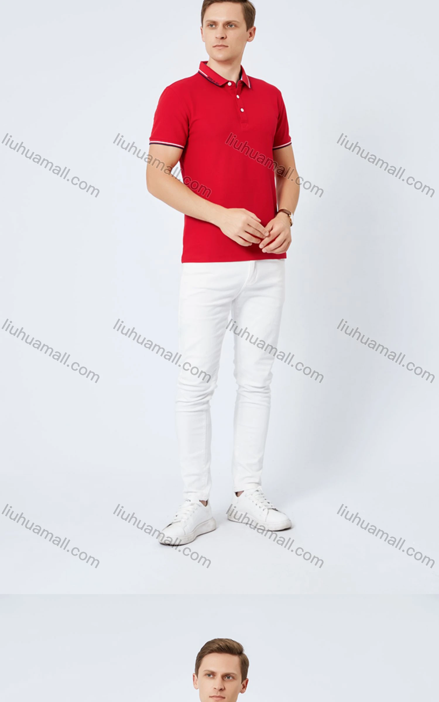 Wholesale Unisex Casual Short Sleeve Letter Striped Trim Button Front Polo Shirts - Liuhuamall