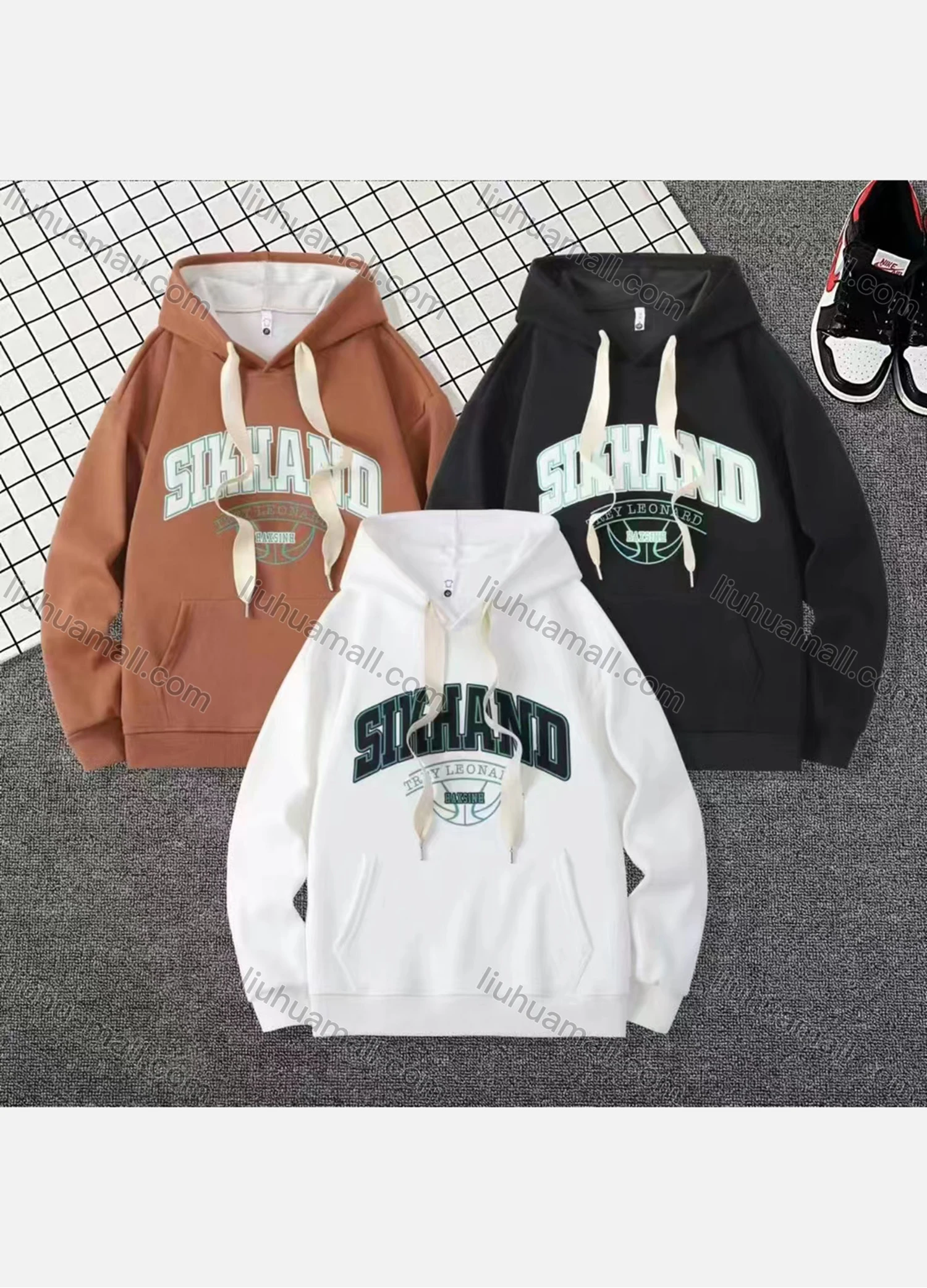 Wholesale Men's Casual Letter Print Drawstring Long Sleeve Kangaroo Pocket Hoodie - Liuhuamall