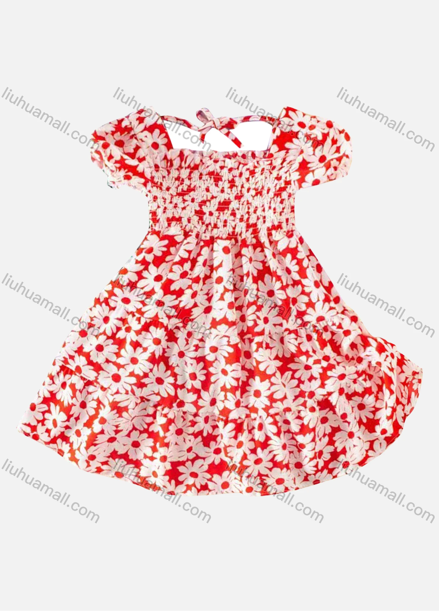 Wholesale Girls Tie Back Shirred Floral Print Dress - Liuhuamall