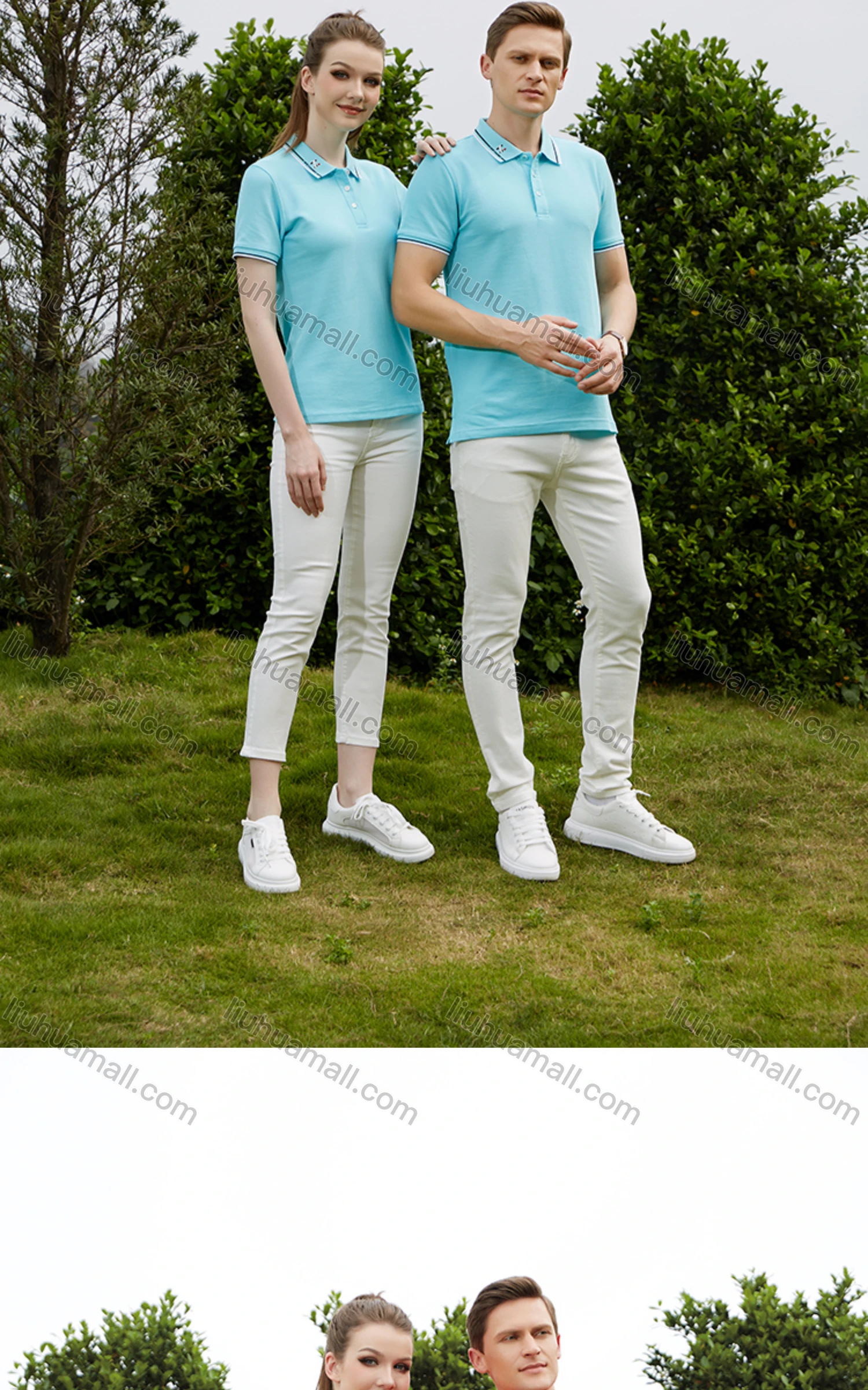 Wholesale Unisex Casual Short Sleeve Letter Striped Trim Button Front Polo Shirts - Liuhuamall