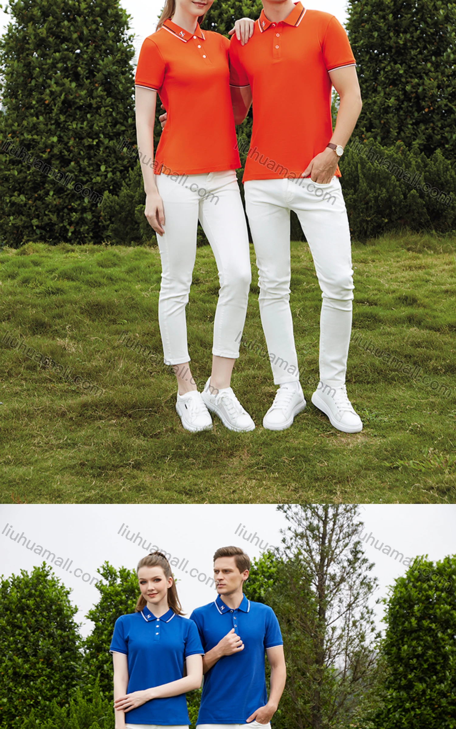 Wholesale Unisex Casual Short Sleeve Letter Striped Trim Button Front Polo Shirts - Liuhuamall