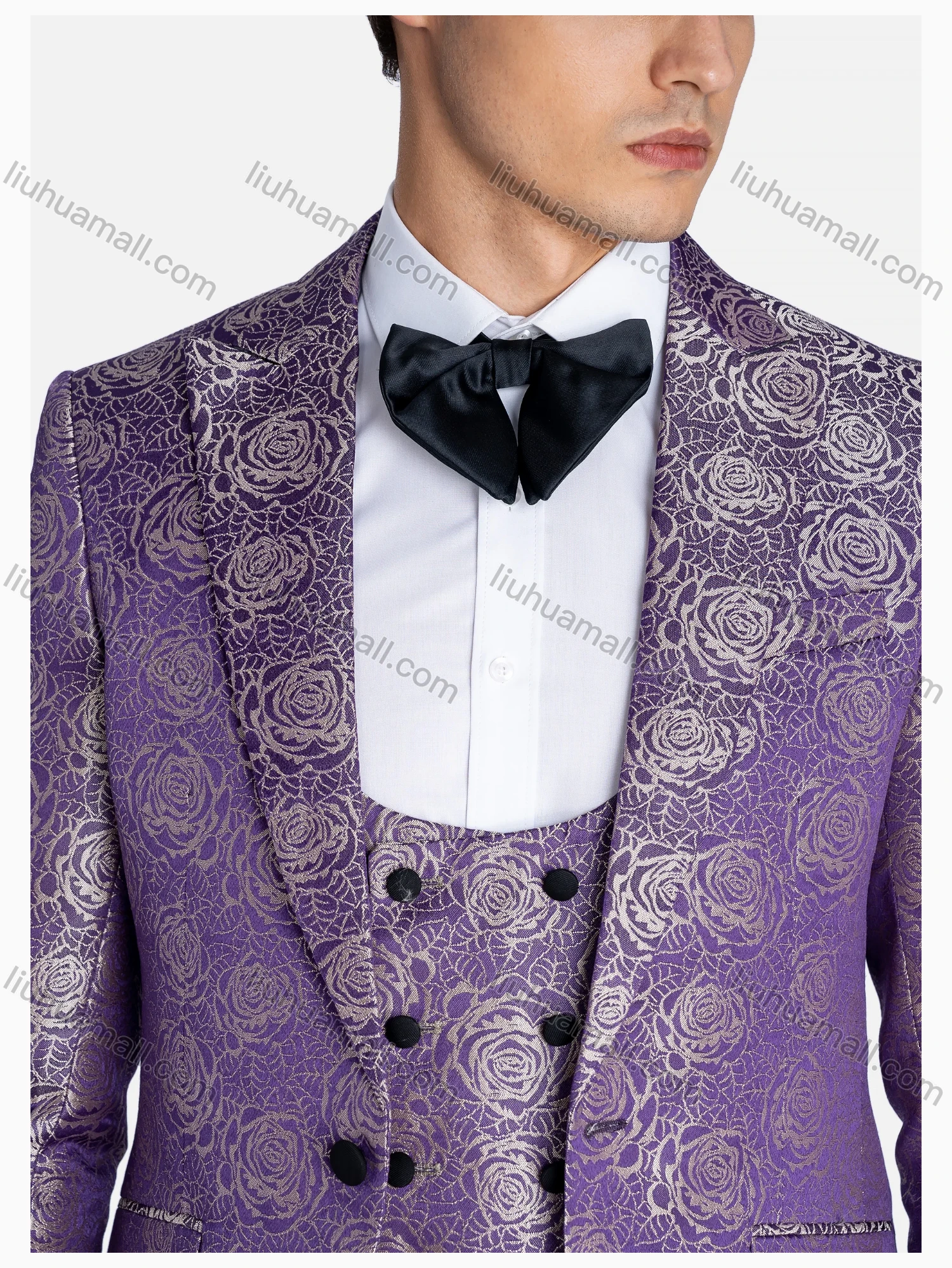 Wholesale Men's Formal Lapel Jacquard Floral Print Blazer & Waistcoat & Pants 3 Pieces Suit Set - Liuhuamall