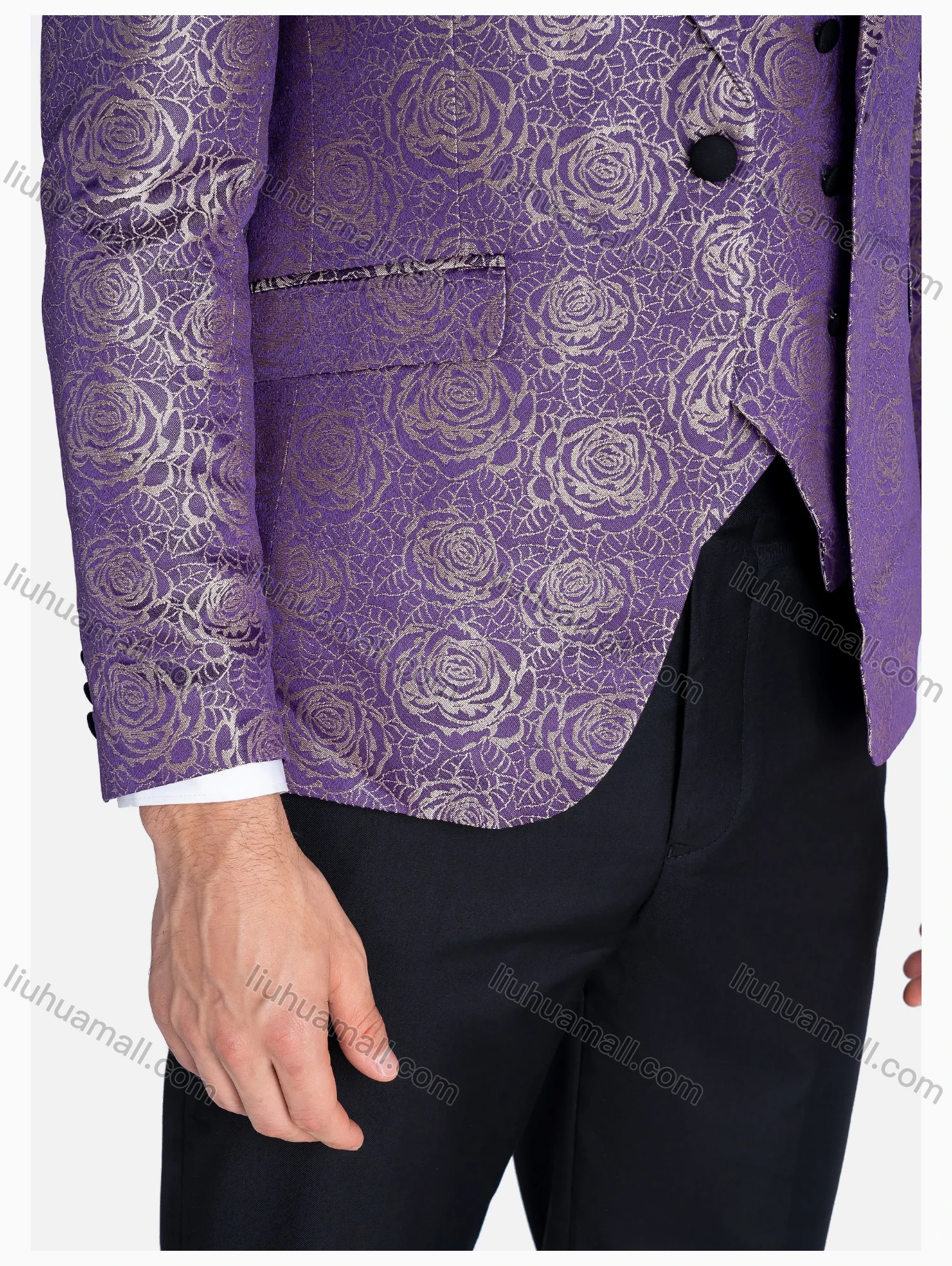 Wholesale Men's Formal Lapel Jacquard Floral Print Blazer & Waistcoat & Pants 3 Pieces Suit Set - Liuhuamall