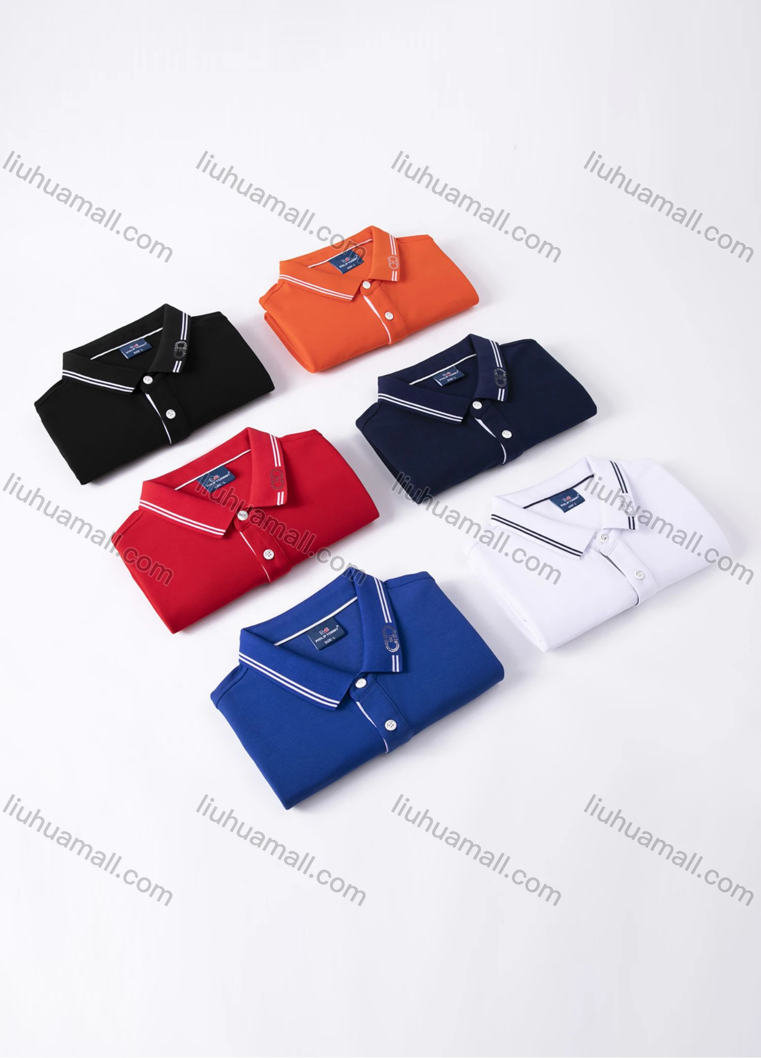 Wholesale Unisex Casual Short Sleeve Rhinestone Striped Trim Button Front Polo Shirts - Liuhuamall