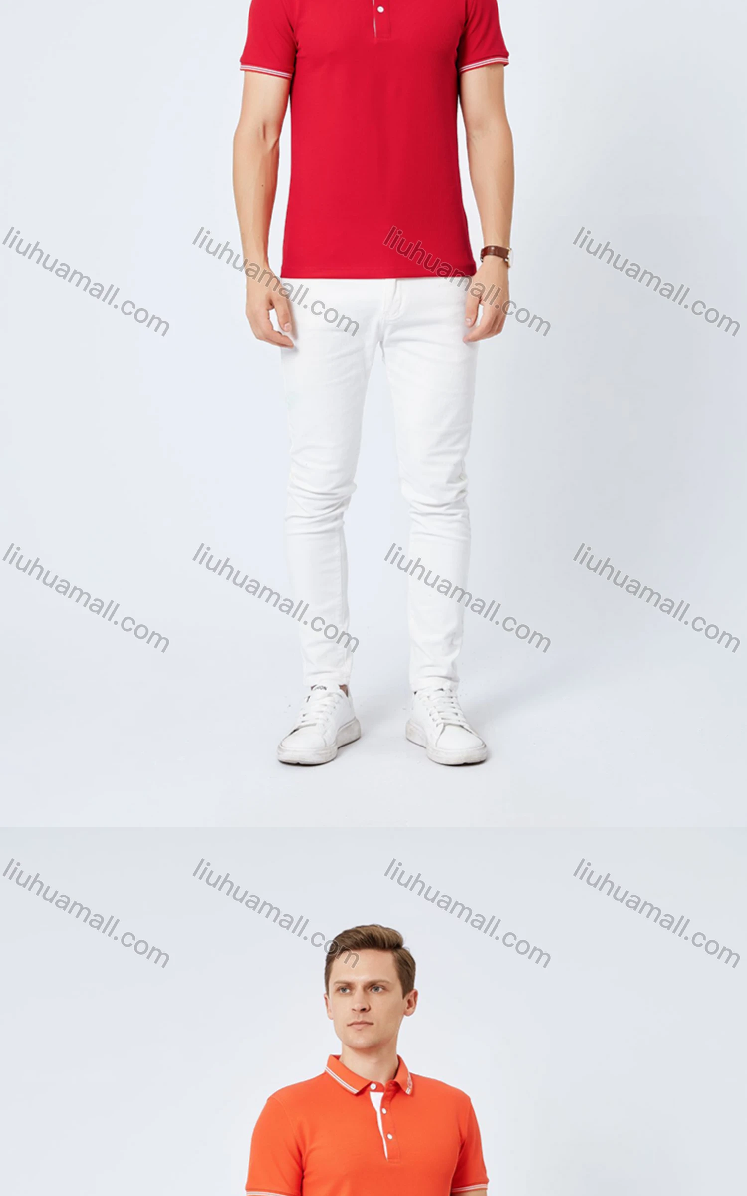 Wholesale Unisex Casual Short Sleeve Rhinestone Striped Trim Button Front Polo Shirts - Liuhuamall