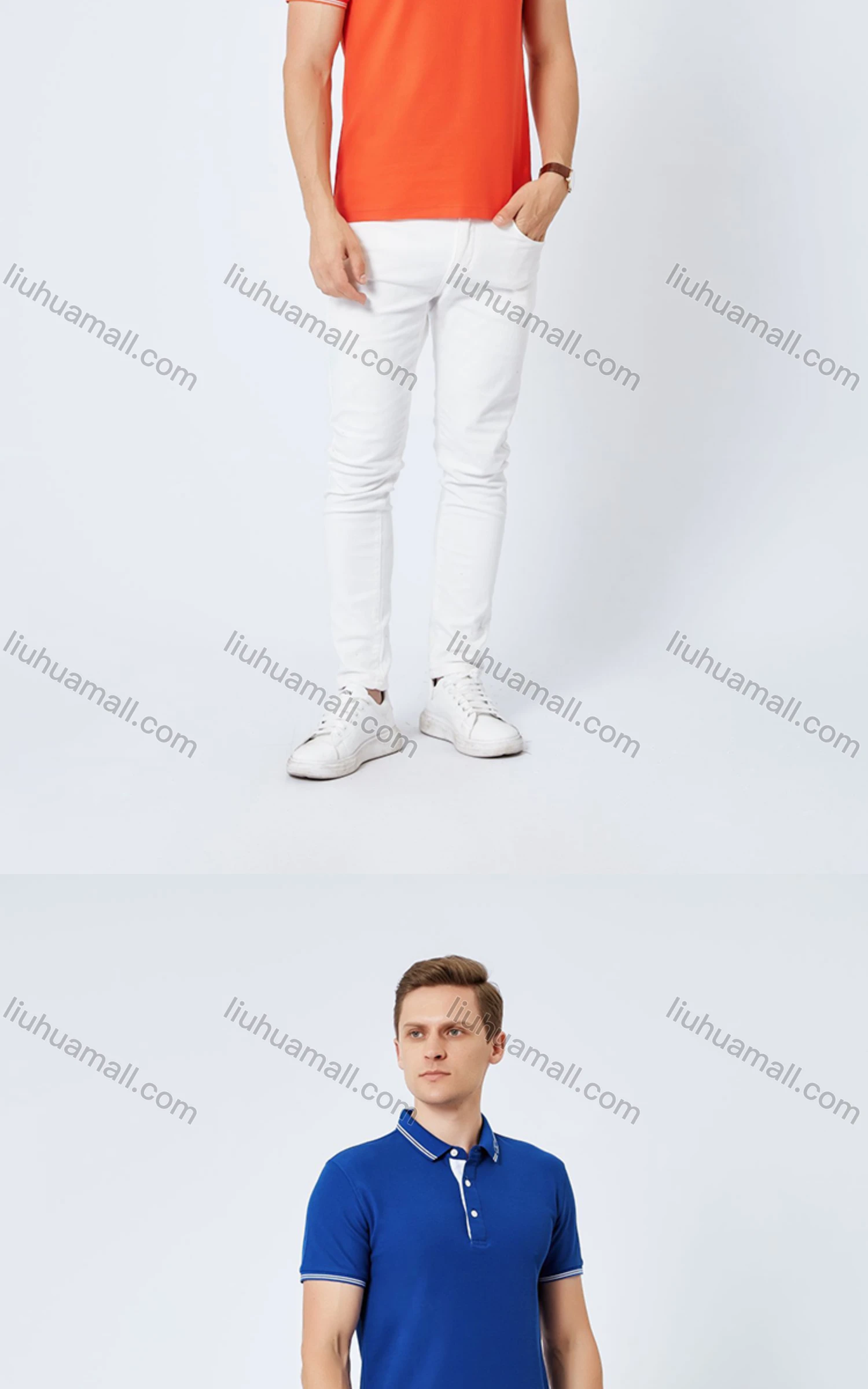 Wholesale Unisex Casual Short Sleeve Rhinestone Striped Trim Button Front Polo Shirts - Liuhuamall