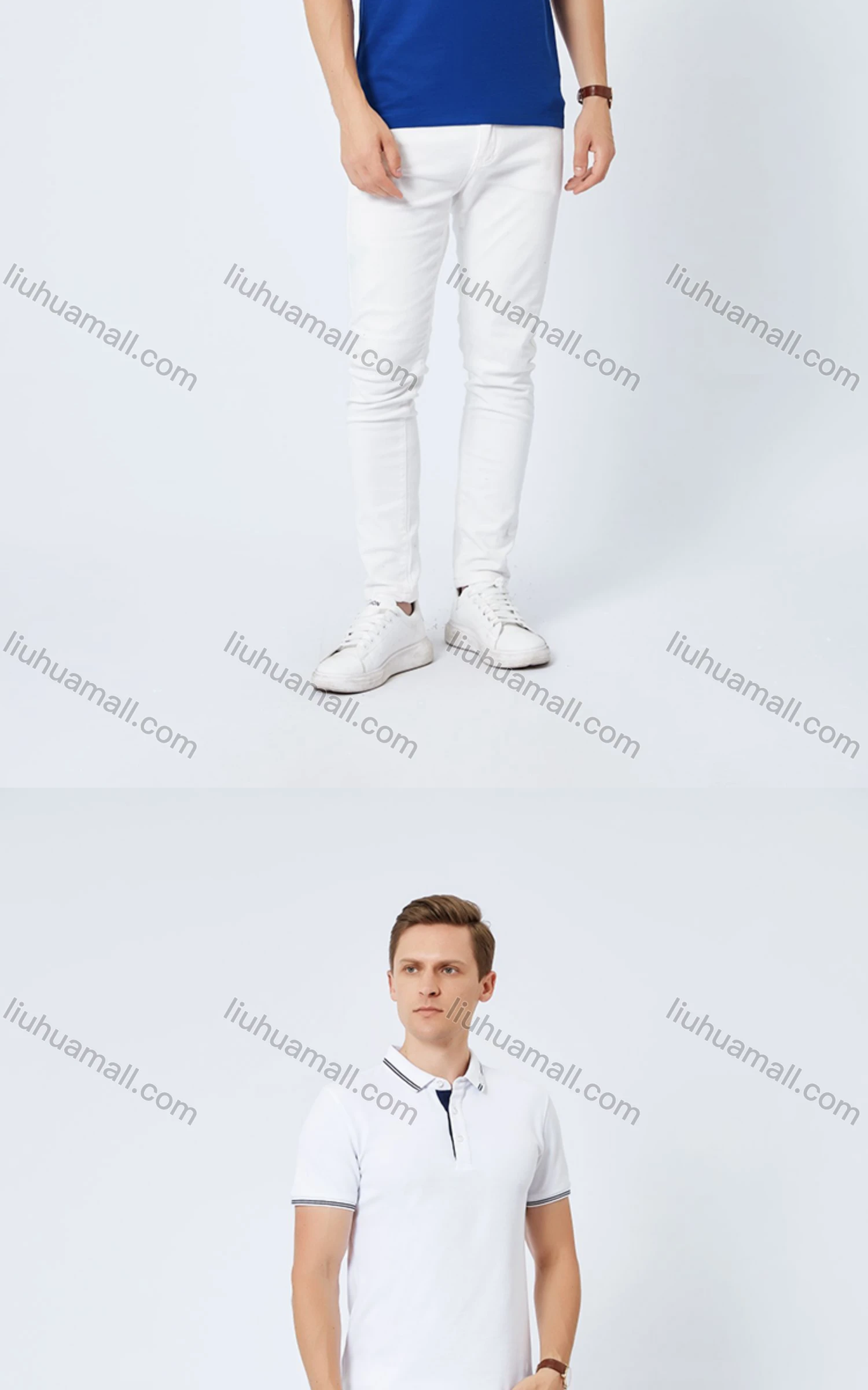 Wholesale Unisex Casual Short Sleeve Rhinestone Striped Trim Button Front Polo Shirts - Liuhuamall