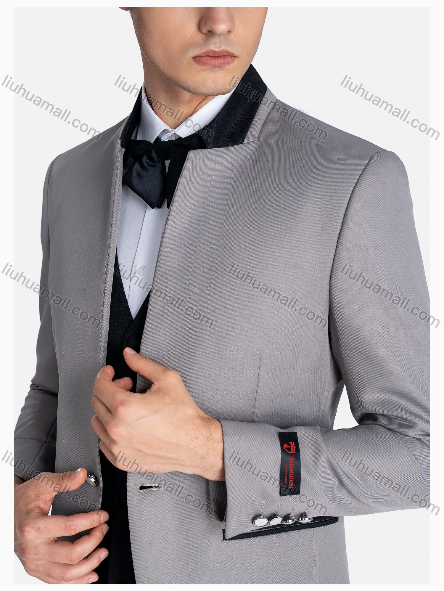 Wholesale Men's Formal Stand Collar One Button Blazer & Waistcoat & Pants 3 Pieces Suit Set - Liuhuamall