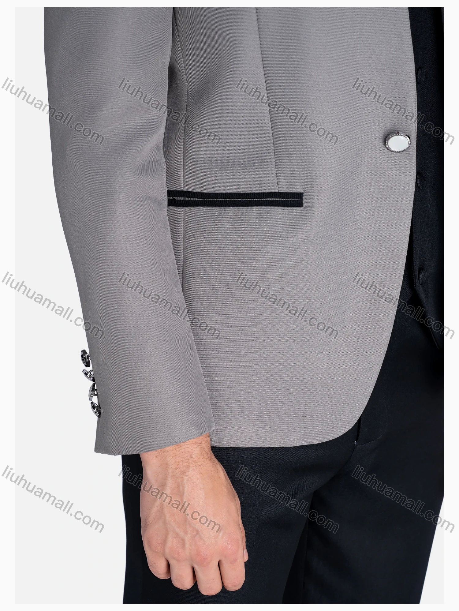 Wholesale Men's Formal Stand Collar One Button Blazer & Waistcoat & Pants 3 Pieces Suit Set - Liuhuamall