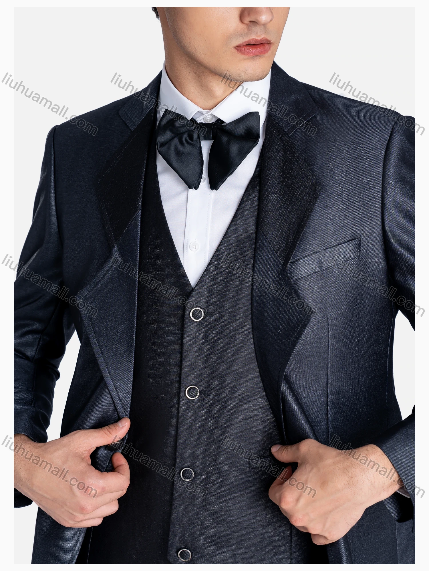 Wholesale Men's Formal Lapel Colorblock One Button Blazer & Waistcoat & Pants 3 Pieces Suit Set - Liuhuamall