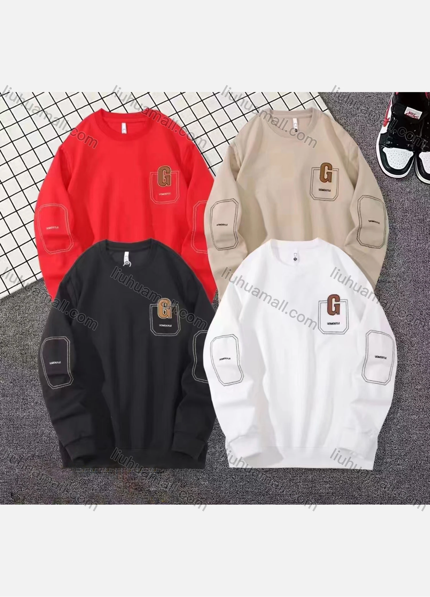 Wholesale Men's Casual Geometric Letter Print Round Neck Long Sleeve Sweatshirt - Liuhuamall