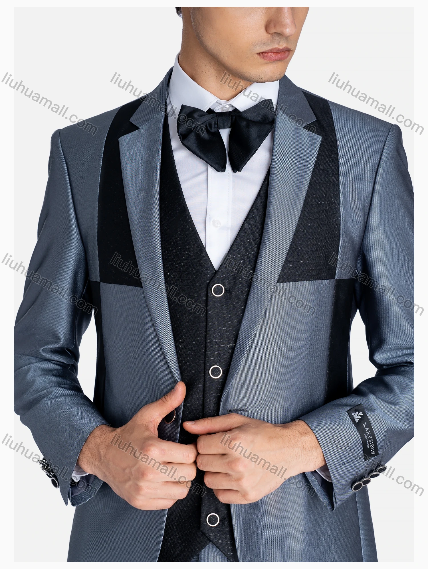 Wholesale Men's Formal Lapel Colorblock One Button Blazer & Waistcoat & Pants 3 Pieces Suit Set - Liuhuamall