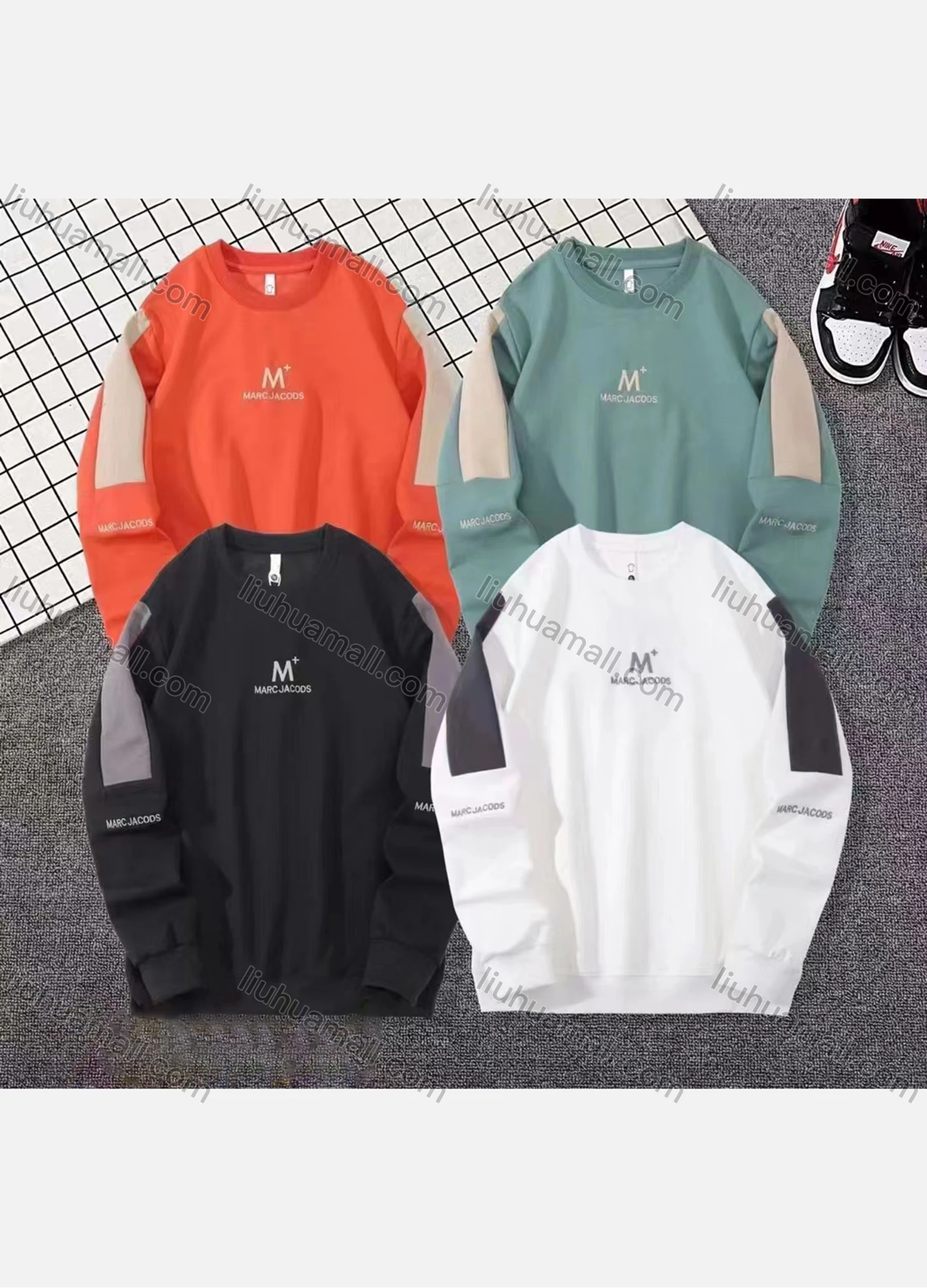 Wholesale Men's Casual Colorblock Letter Print Round Neck Long Sleeve Sweatshirt - Liuhuamall
