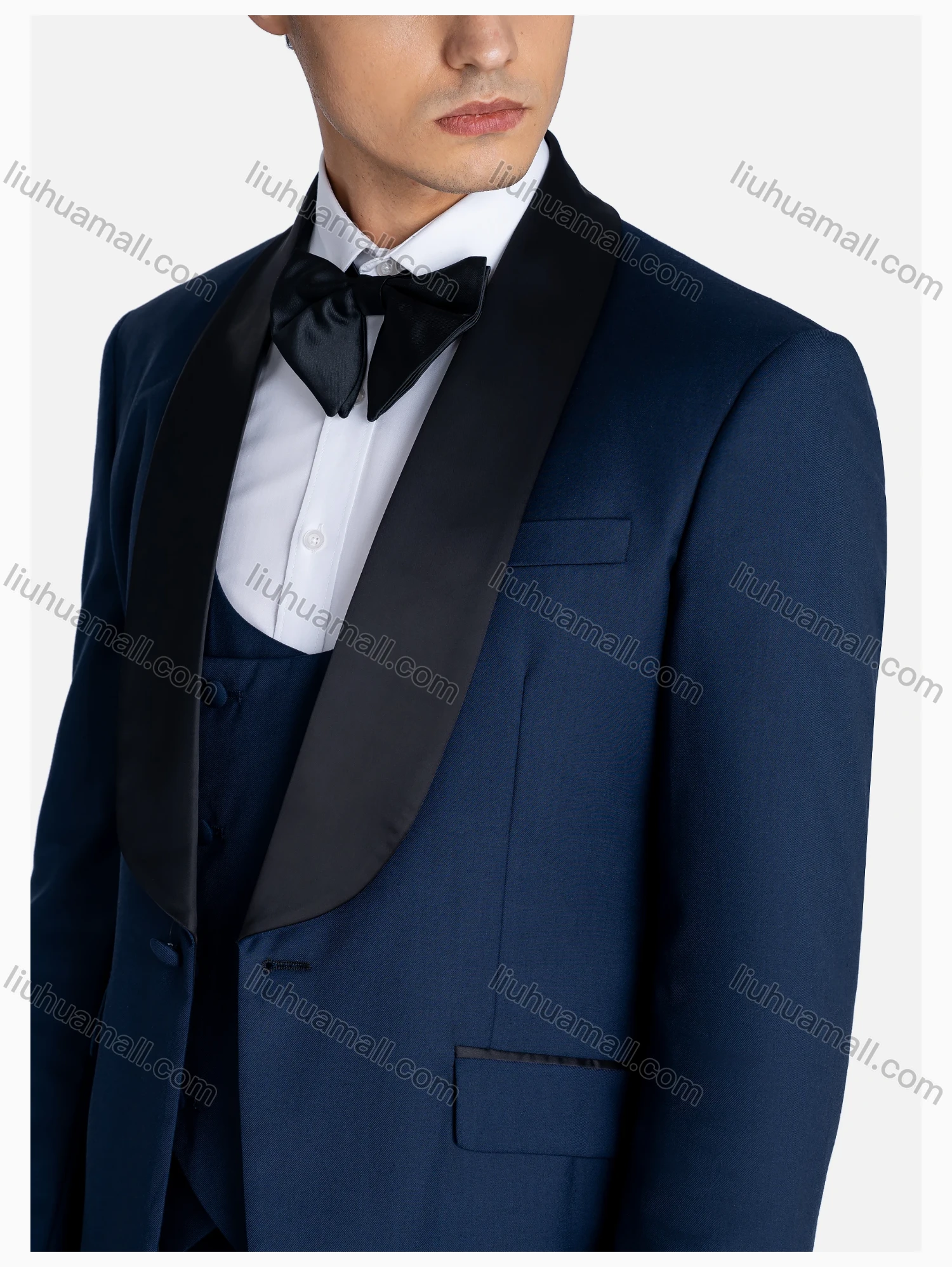 Wholesale Men's Formal Lapel Contrast Patch Pockets Blazer & Waistcoat & Pants 3 Pieces Suit Set - Liuhuamall