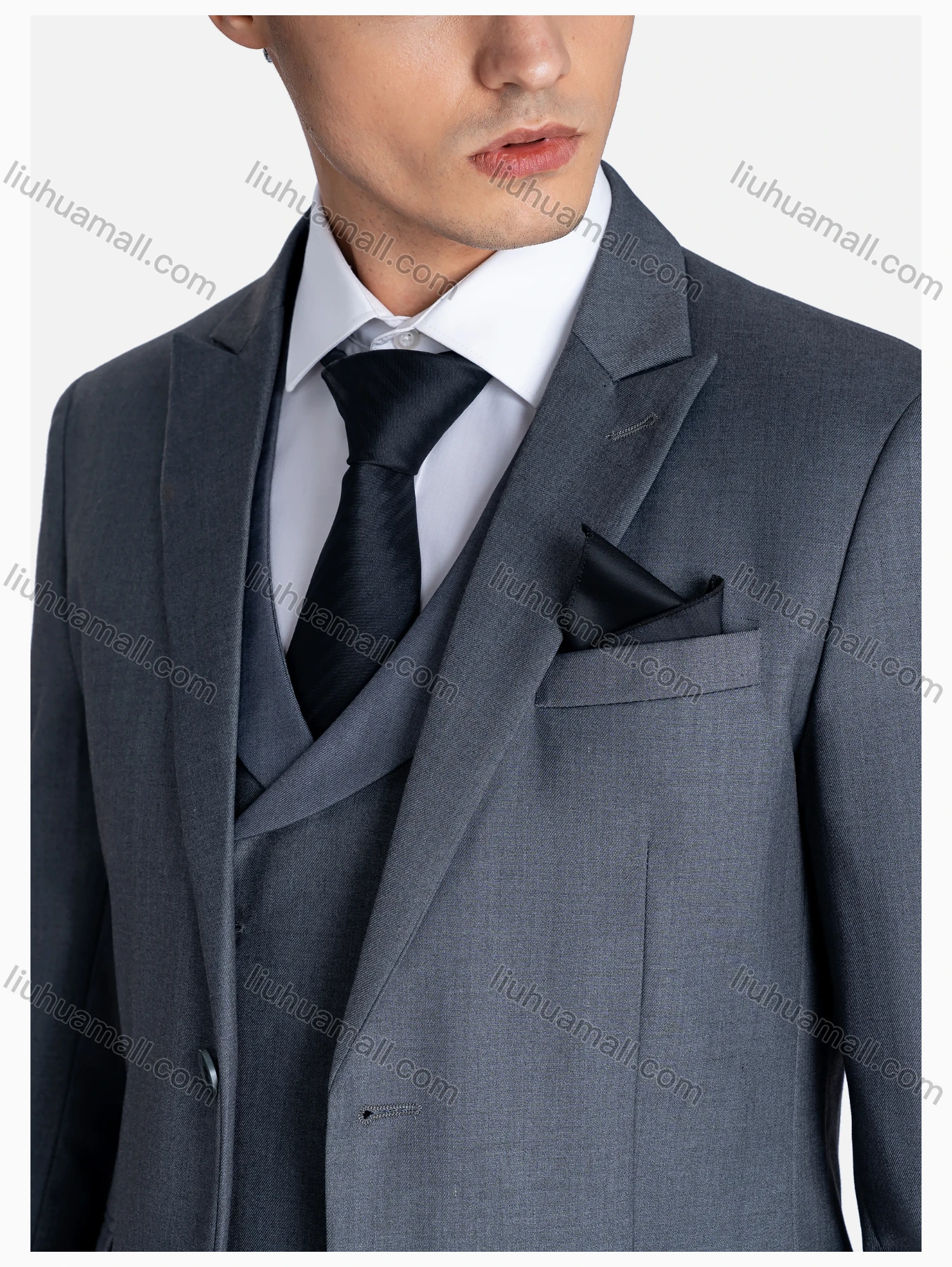 Wholesale Men's Formal Lapel Plain Patch Pockets Blazer & Waistcoat & Pants 3 Pieces Suit Set - Liuhuamall