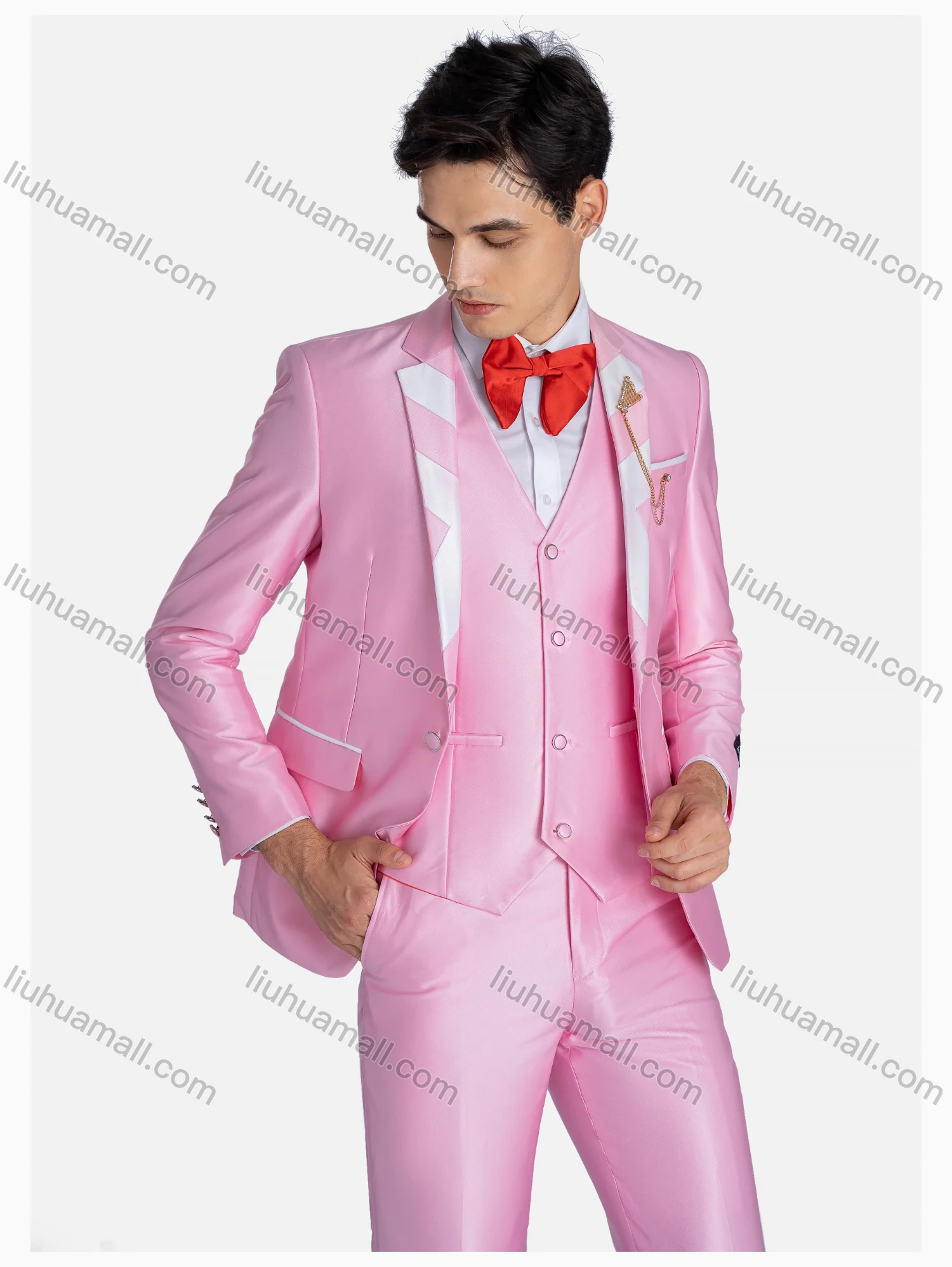 Wholesale Men's Formal Lapel Plain Patch Pockets Blazer & Waistcoat & Pants 3 Pieces Suit Set - Liuhuamall