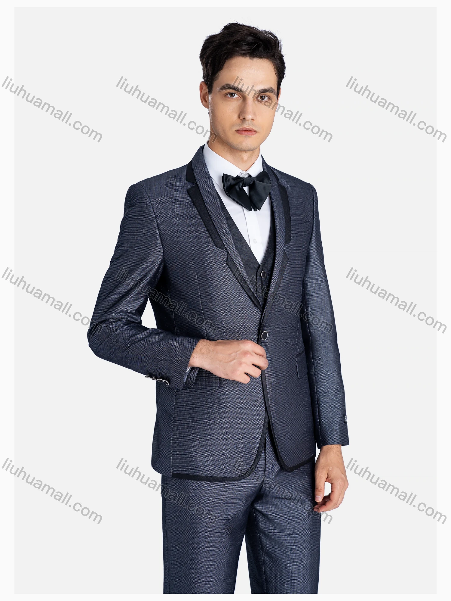 Wholesale Men's Formal Lapel Contrast Patch Pockets Blazer & Waistcoat & Pants 3 Pieces Suit Set - Liuhuamall