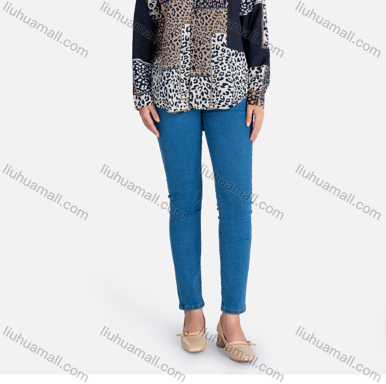 Wholesale Women's Patchwork Leopard Print Loose Fit Button Down Casual Shirt Without Hijab - Liuhuamall