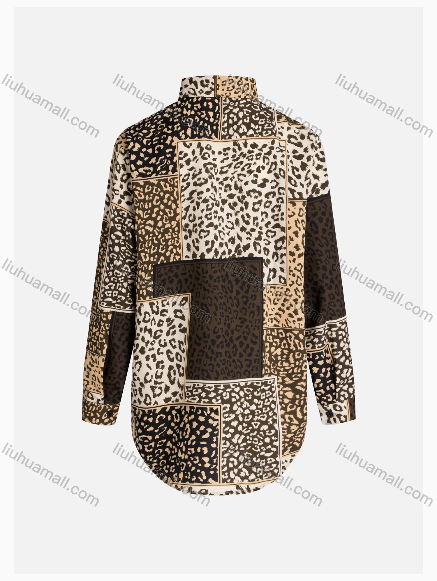 Wholesale Women's Patchwork Leopard Print Loose Fit Button Down Casual Shirt Without Hijab - Liuhuamall