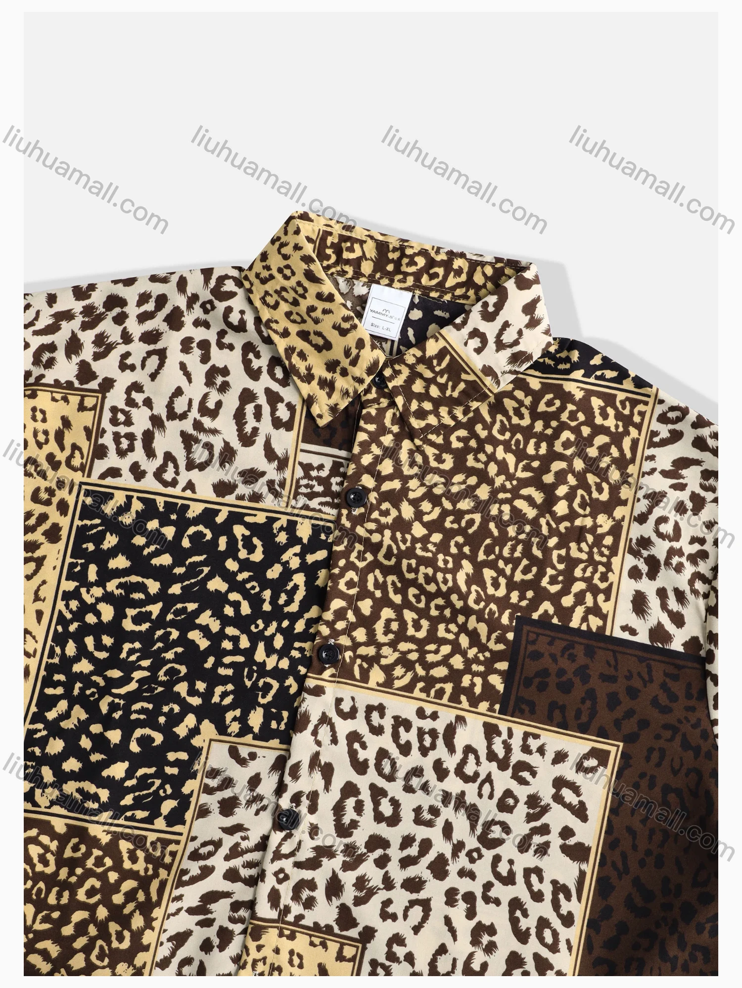 Wholesale Women's Patchwork Leopard Print Loose Fit Button Down Casual Shirt Without Hijab - Liuhuamall