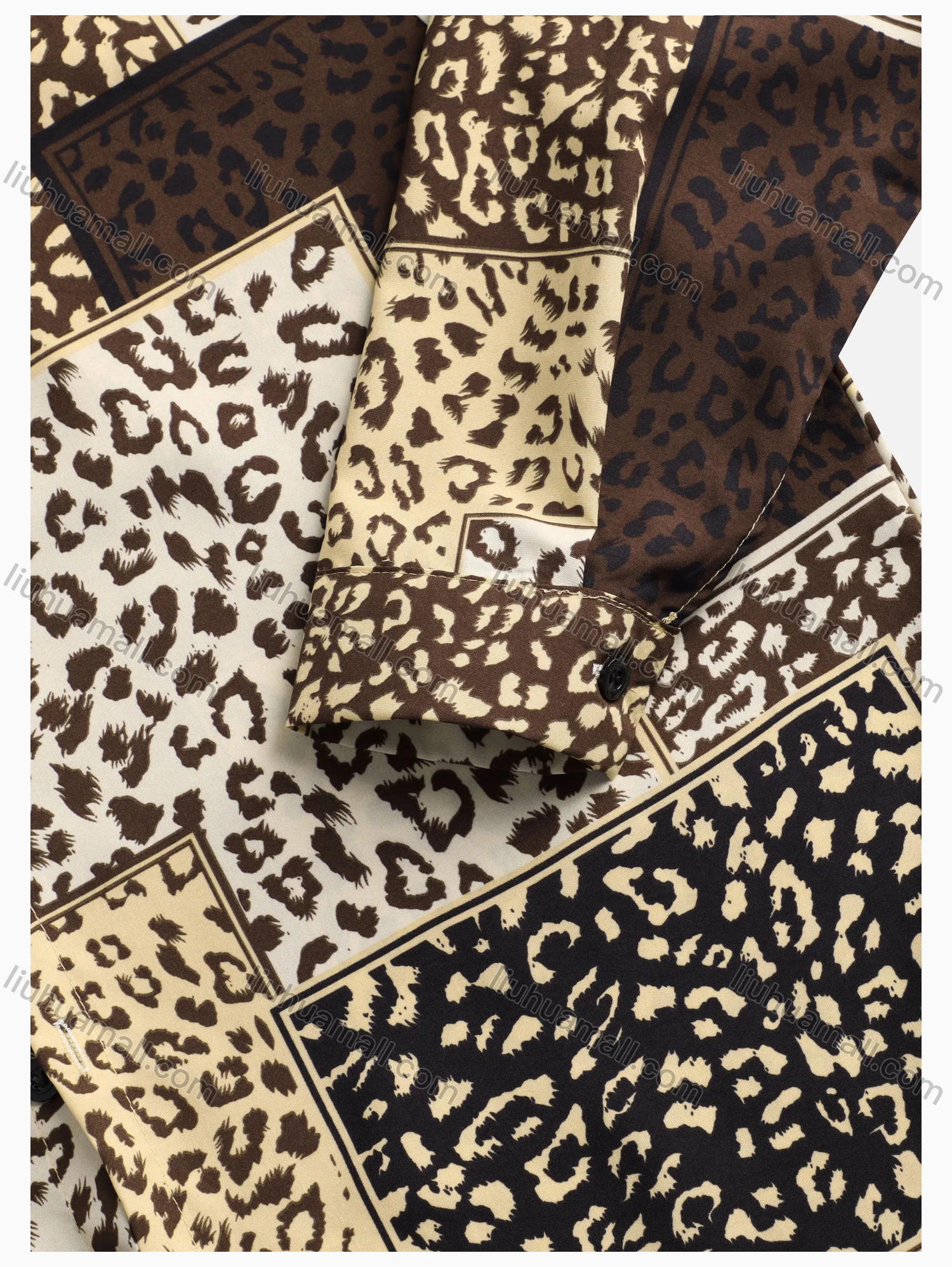 Wholesale Women's Patchwork Leopard Print Loose Fit Button Down Casual Shirt Without Hijab - Liuhuamall